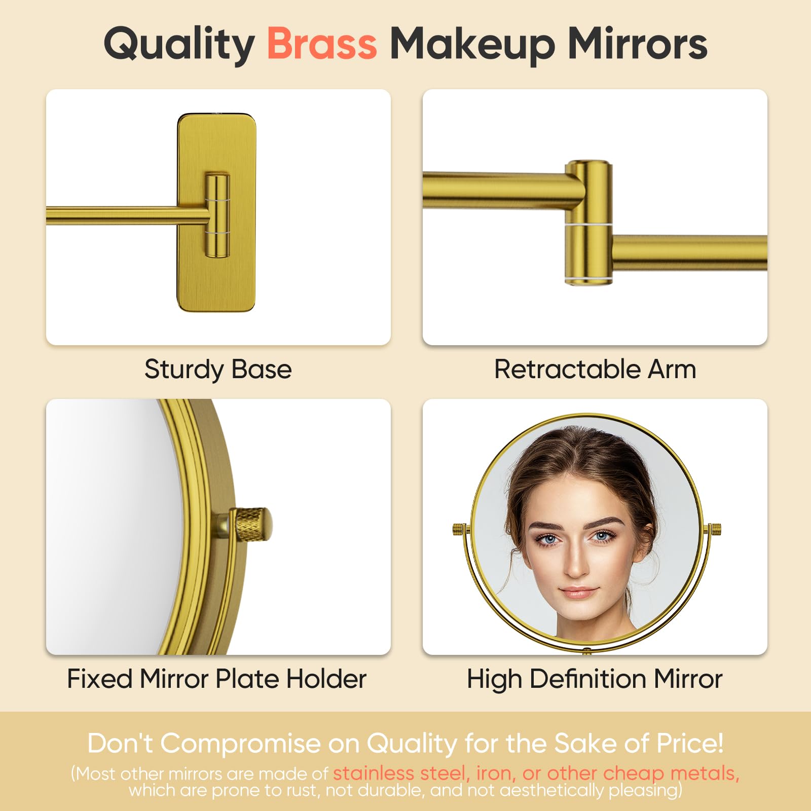 Gurun 8'' Wall Mounted Makeup Mirror With 7X Magnification,Two-Sided Swivel Bathroom Mirror,Brushed Gold Finish M1406Gj(8'',7X)
