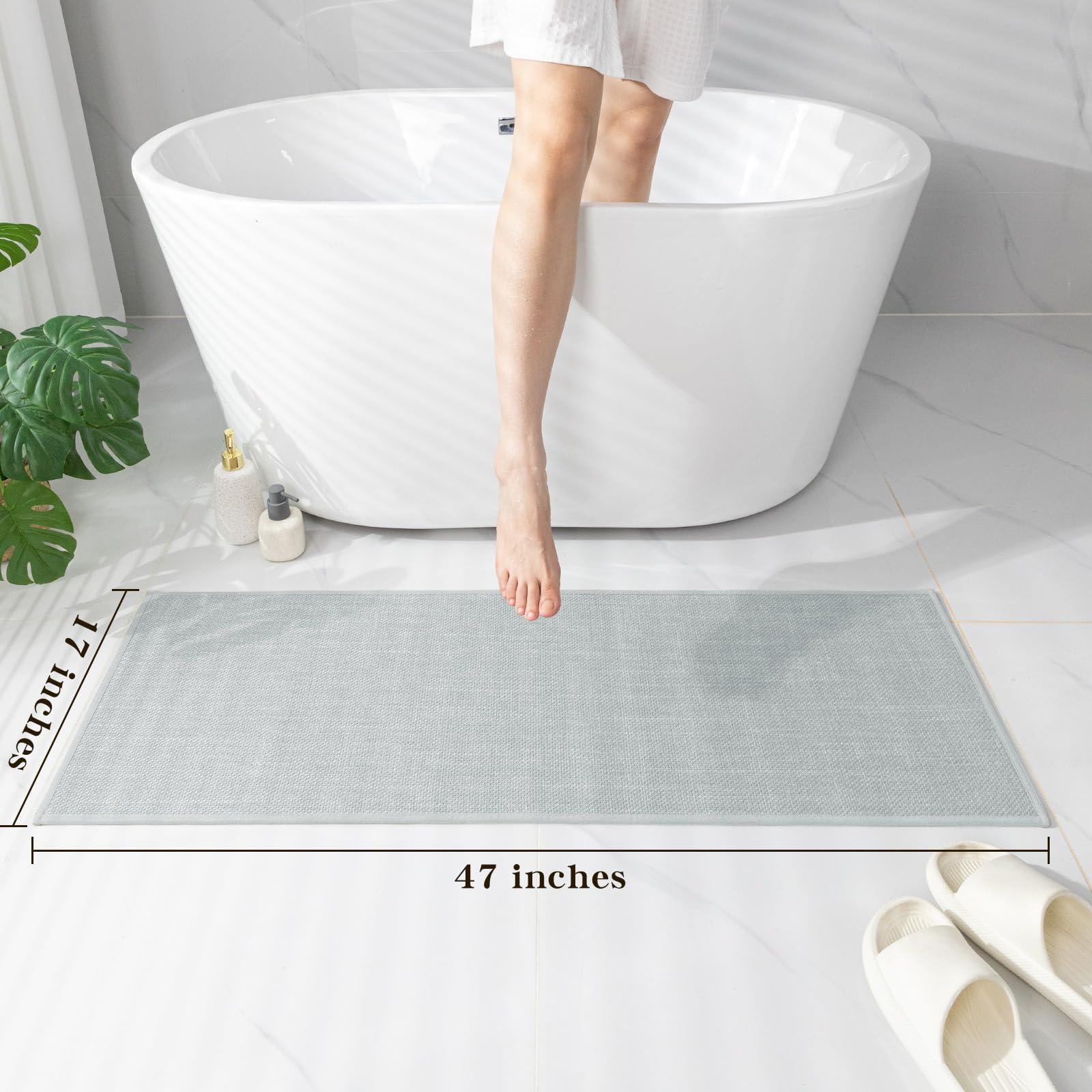 Chakme Bathroom Rugs Mat 47X17, Ultra Thin Non Slip Bath Mat Runner Quick Dry Absorbent Bath Mat For Bathroom Floor, (Light Grey