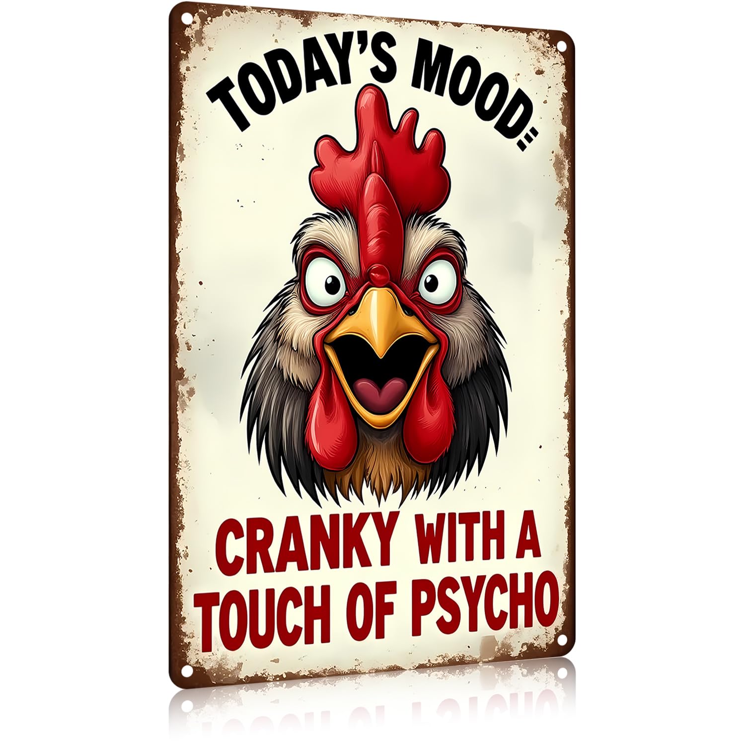 FunnySign Rooster D  cor Todays Mood: Cranky With A Touch Of Psycho Rustic Tin Sign For Home Farm Chicken Coop Decor 8x12 Inch 