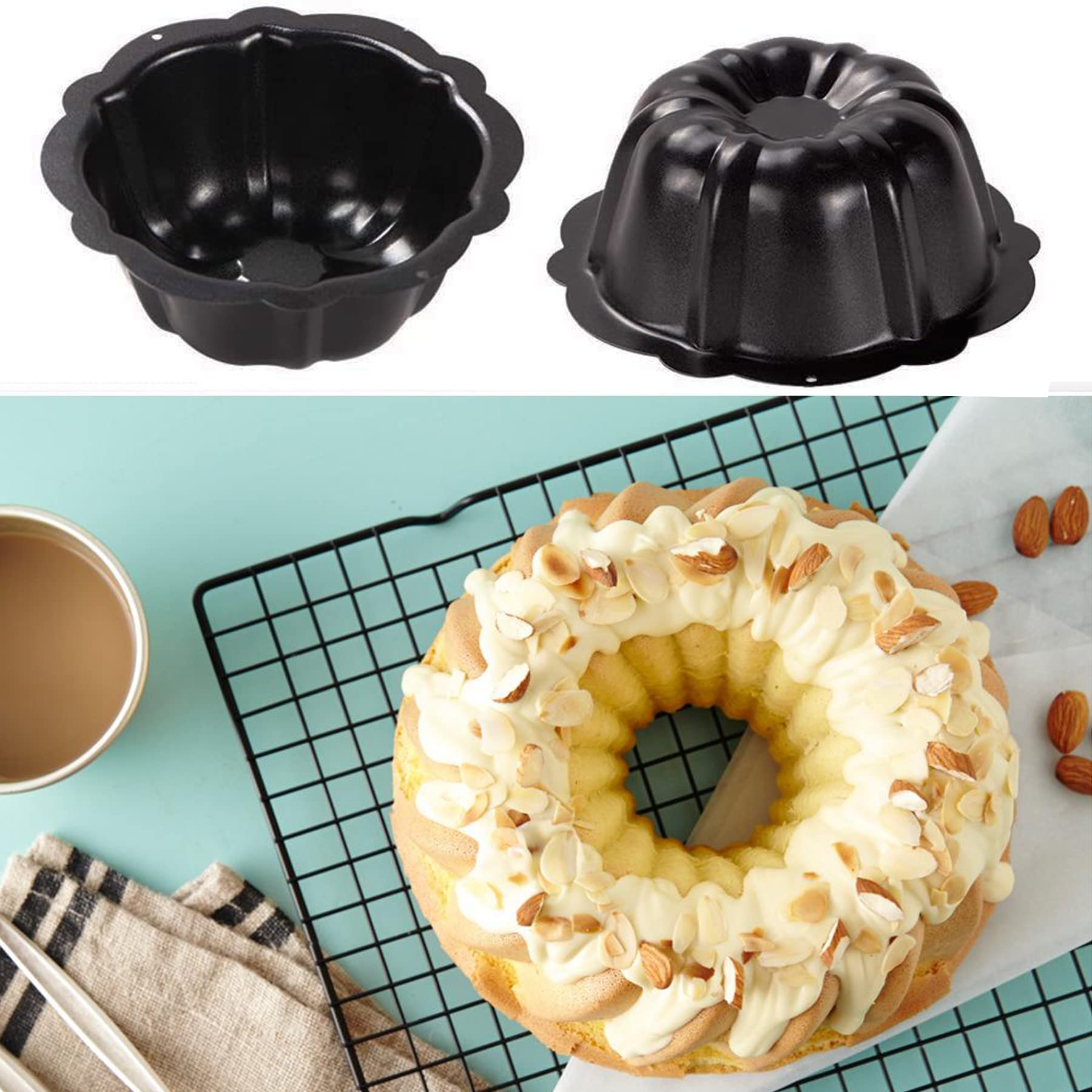 Mggi 4 Pack Mini Pie Pans, 5 Inch Carbon Steel Reusable Nonstick Small Pie Plate Baking Dish, 8Oz Ruffled Edge Individual Round