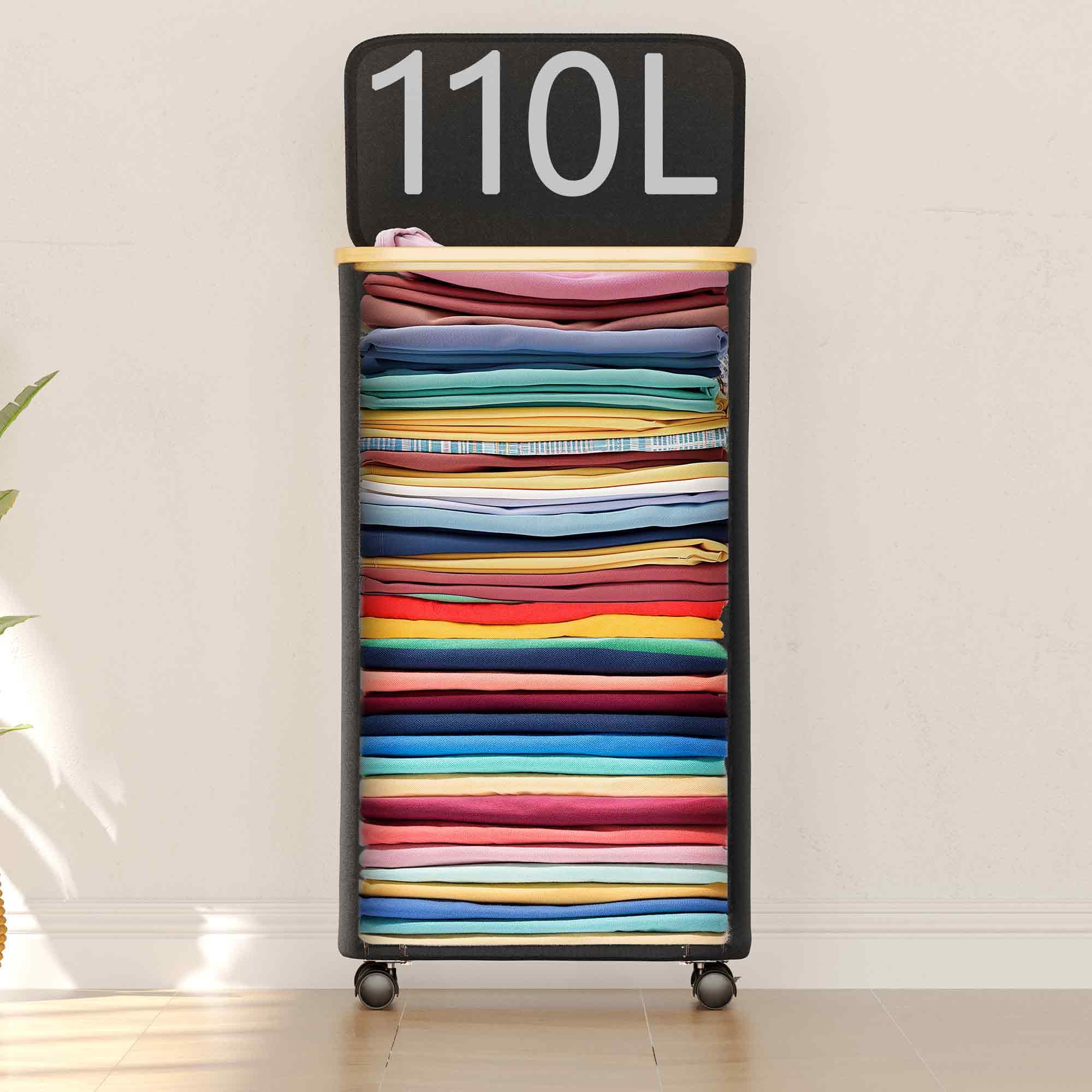 Suoco Laundry Hamper On Wheels 100L, Clothes Basket With Lid And Bamboo Handles, Foldable Laundry Hamper For Bedroom, Bathroom,