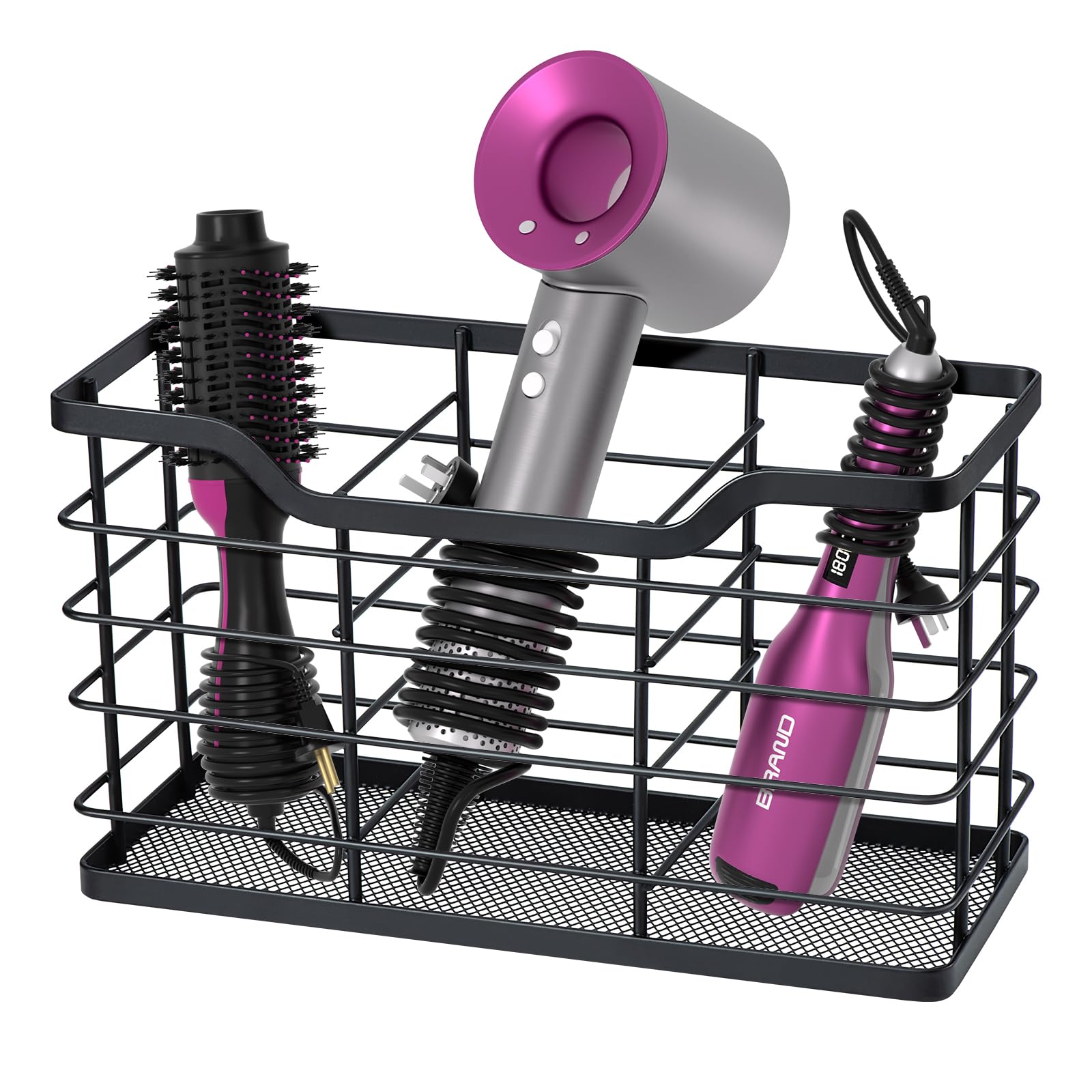 Happyhapi Hair Dryer Holder Hair Tool Organizer, Antirust Wall Mount Bathroom Hair Care Styling Tool Storage Basket For Hair Dry