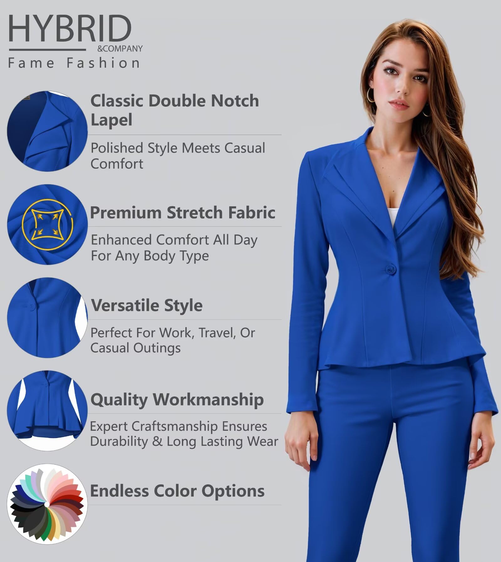 Women Double Notch Lapel Office Blazer Jk43864 1073T Royal Large