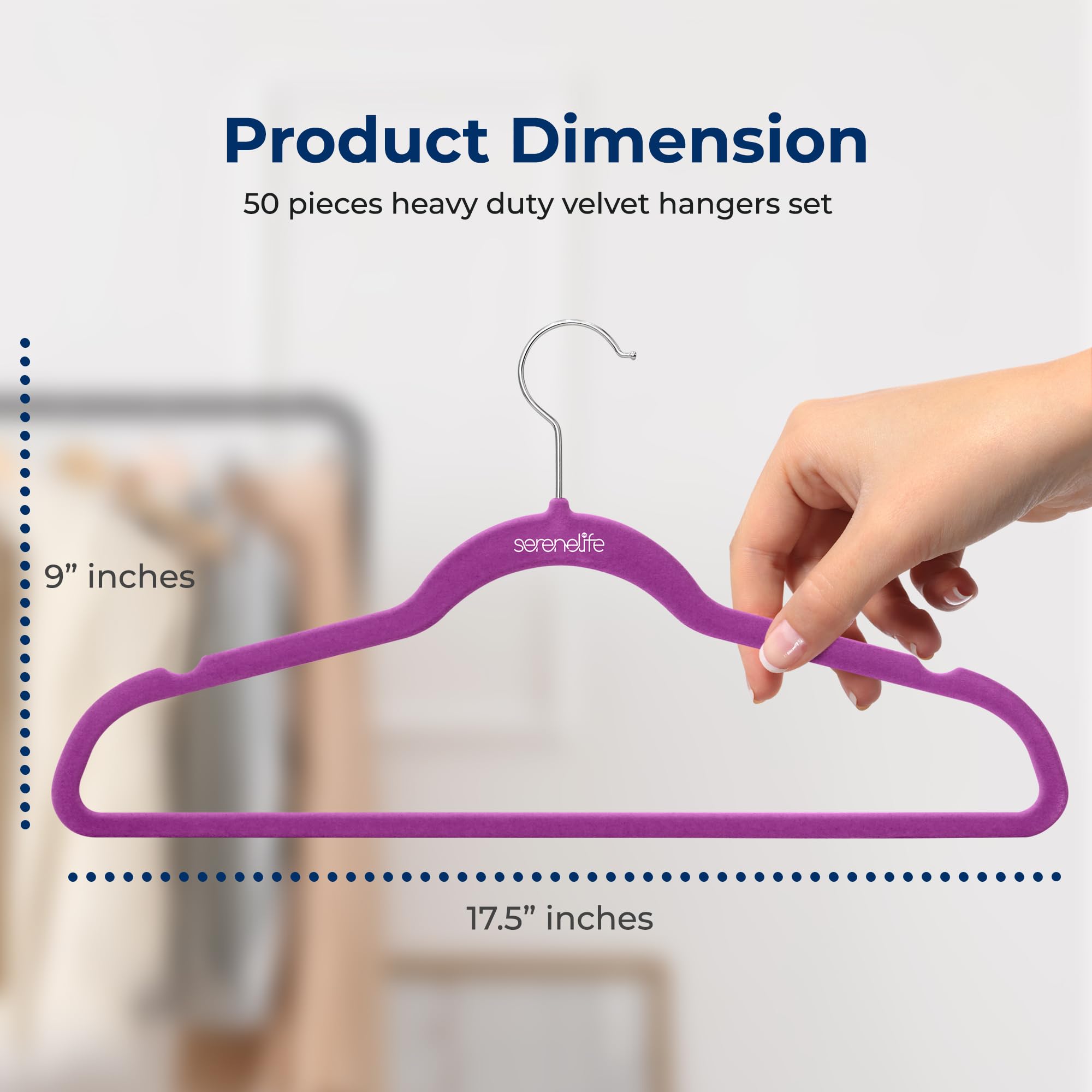 Serenelife 50 Pieces Velvet Hangers - Space Saving Heavy Duty Slim Suit Clothes Hanger Set With 360 Degree Swivel Metal Hook, Ca