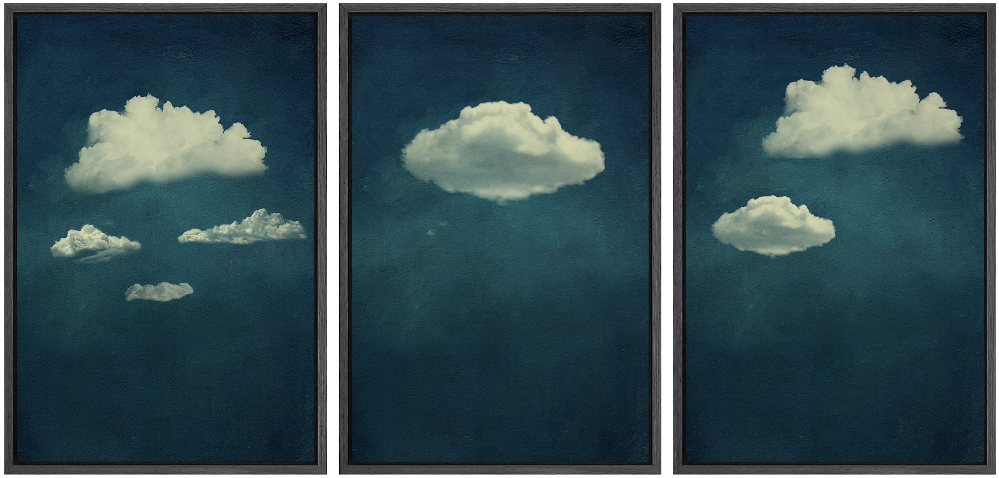 Signwin 3 Piece Framed Canvas Wall Art A Series Of White Clouds In The Blue Sky Nature Wilderness Illustrations Abstract Traditi