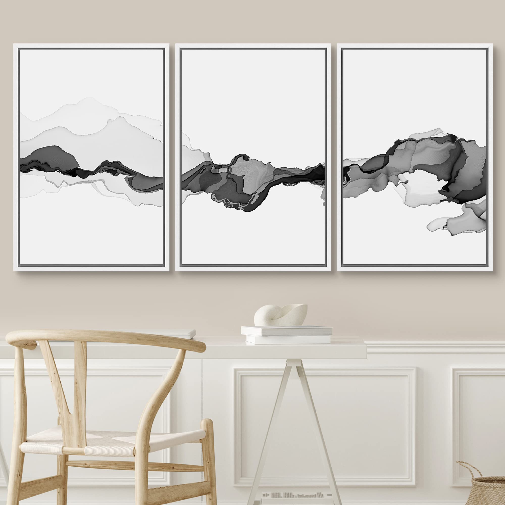 Signwin 3 Piece Framed Canvas Wall Art Black And White Mountain Canvas Prints Home Artwork Decoration For Living Room,Bedroom -