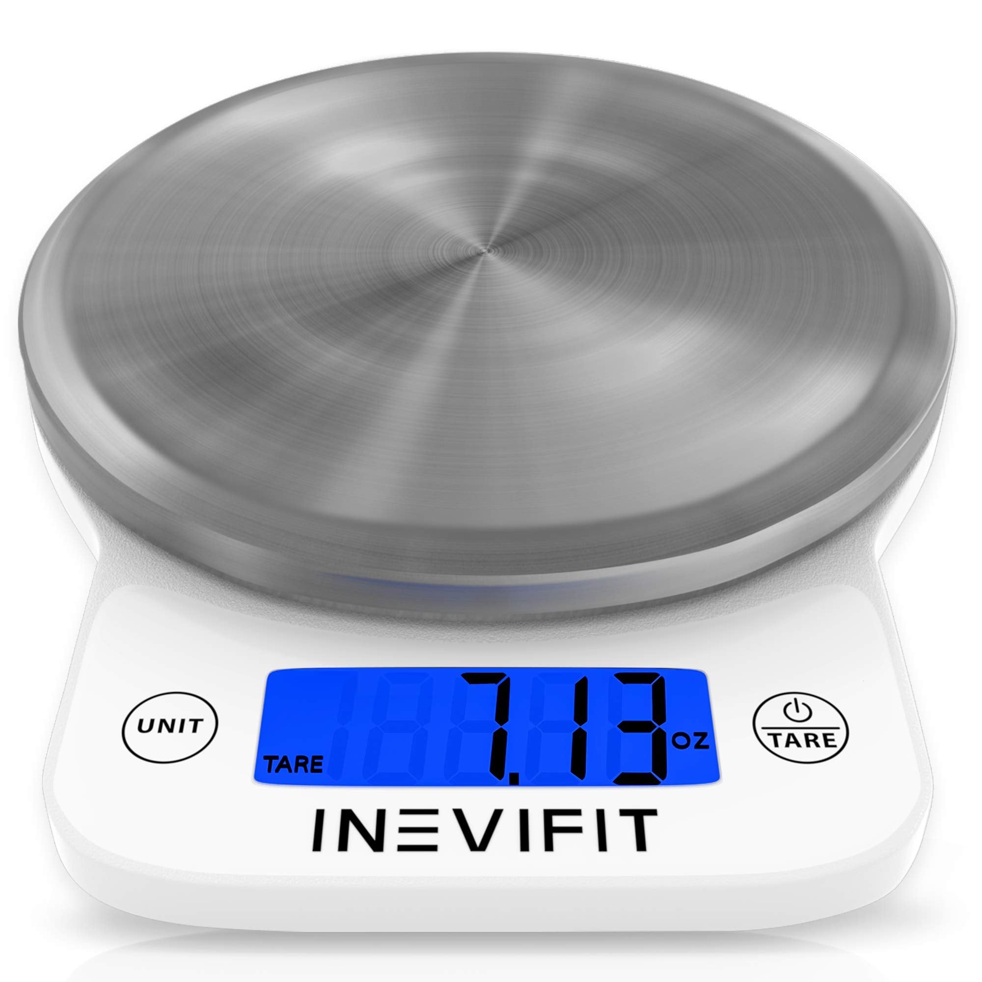 Inevifit Digital Kitchen Scale, Highly Accurate Multifunction Food Scale 13 Lbs 6Kgs Max, Clean Modern White With Premium Stainl