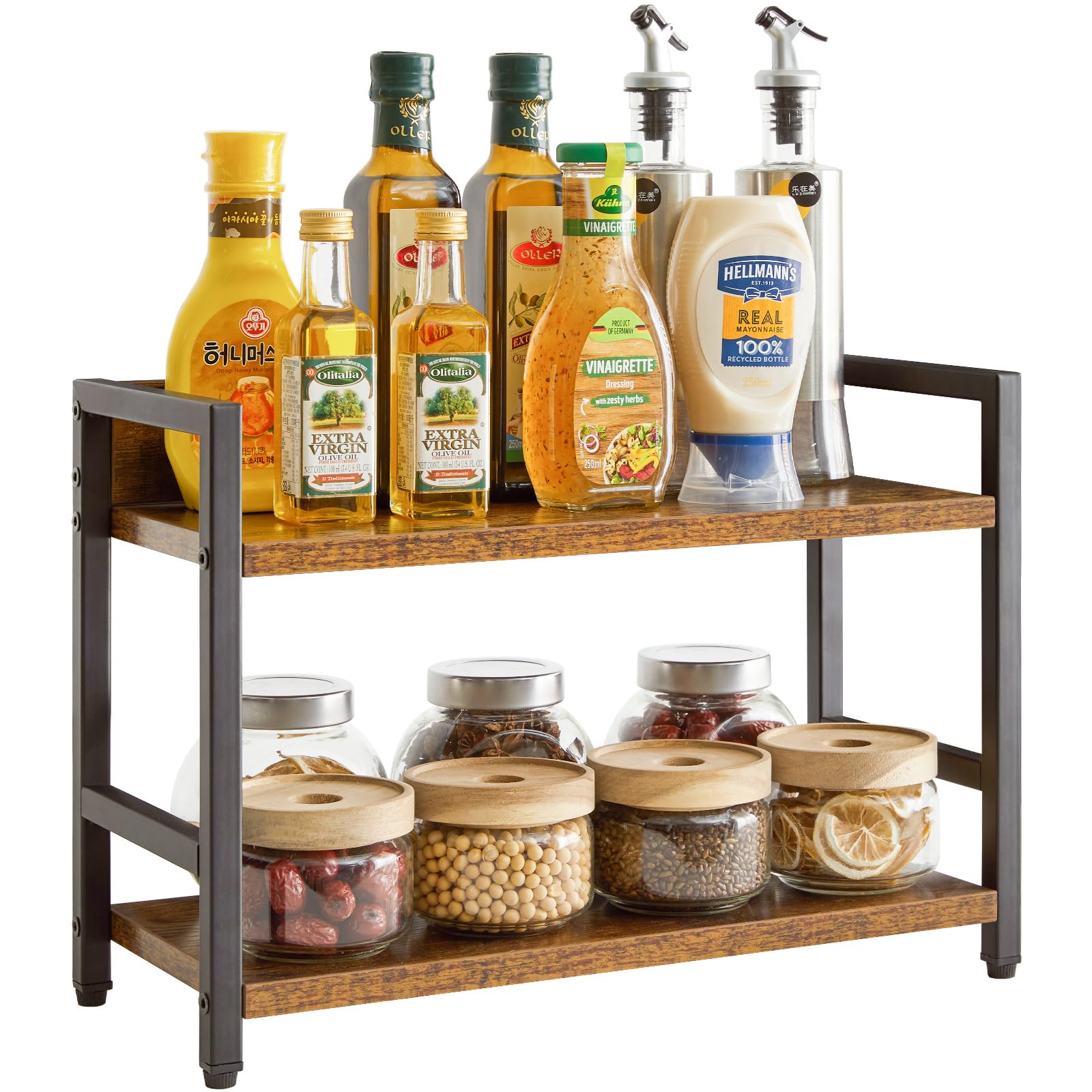 IBUYKE 2-Tier Spice Rack Industrial Counter Shelf Desktop Storage Organizer Standing Seasoning Rack for Countertop Kitchen Offic