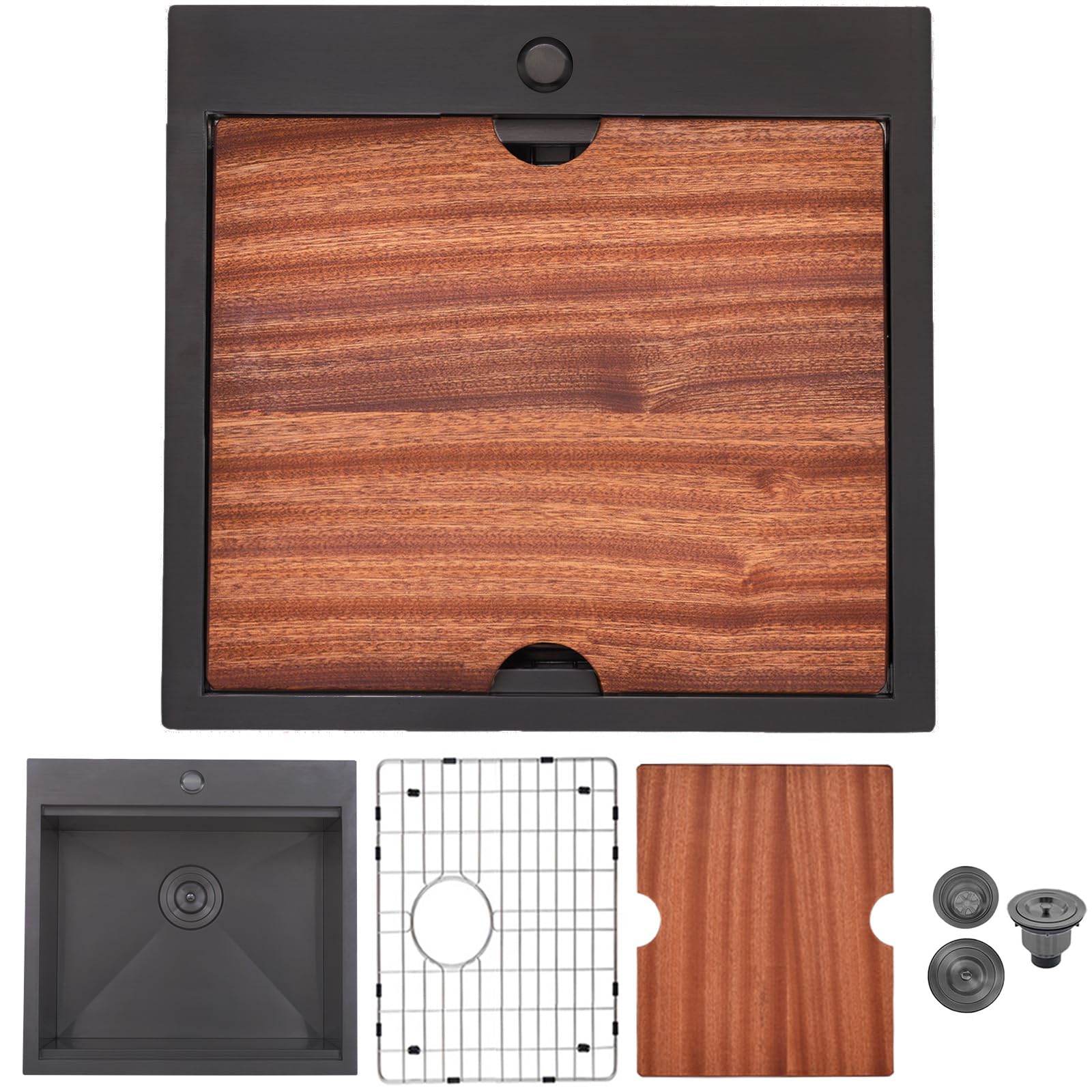 21X20 Inch Black Kitchen Sink, Drop In Bar Sink Black,Stainless Steel Square Small Topmount Workstation Kitchen Sink,Single Bowl