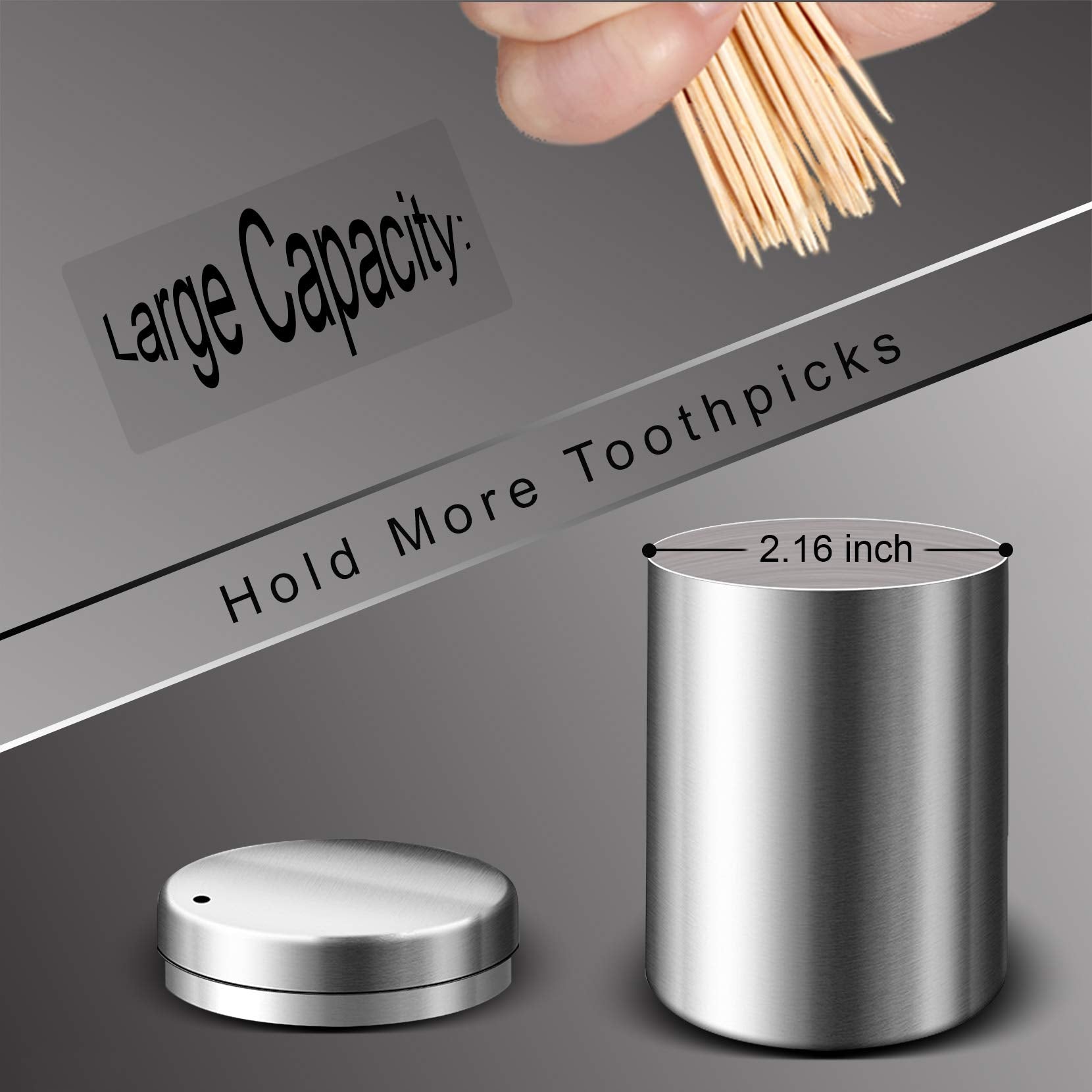 Yifocus Stainless Steel Metal Toothpick Holder Dispenser Thickening Tooth Picks Lot Container With 500 Pieces Bamboo Round Tooth