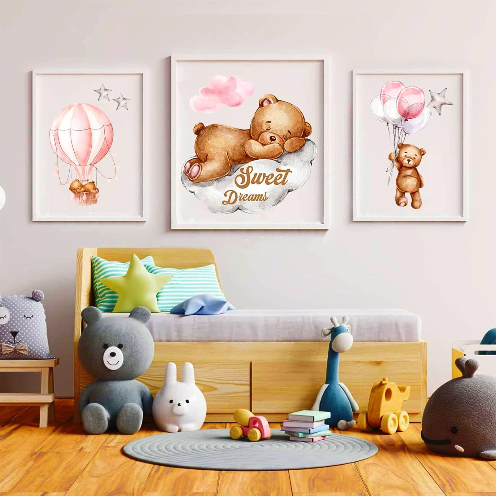 Tedy Bear Wall Stickers, Bear Nursery Wall Decor, Bear Sleeping On The Moon And Stars Wall Stickers For Nursery, Babies Room Bea