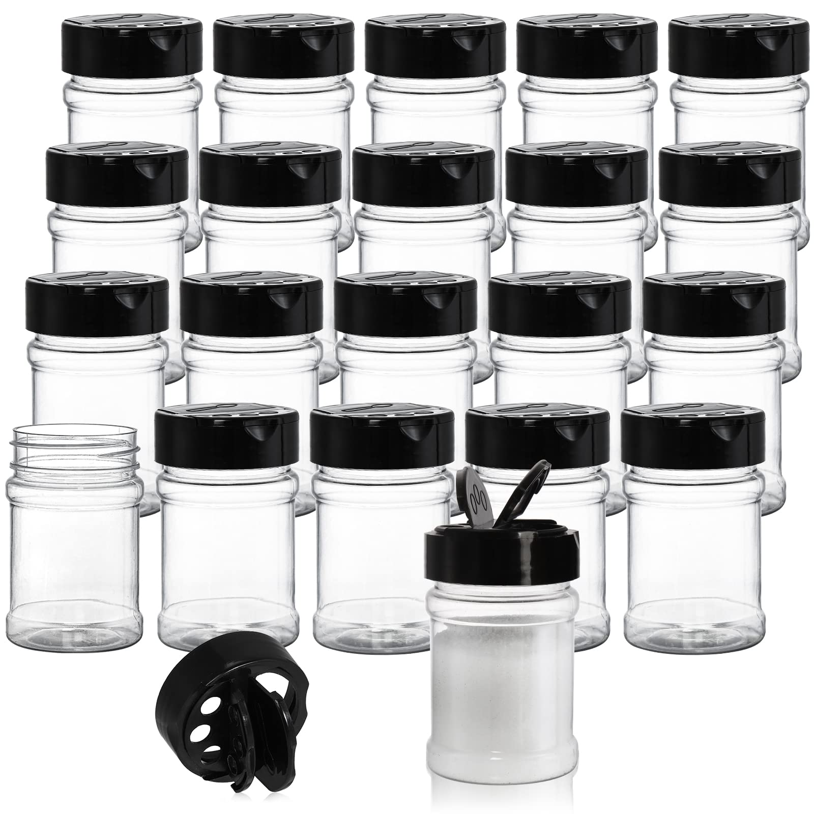 Yesland 20 Pack Plastic Spice Jars Bottles, 5 Oz Pet Spice Containers Bpa Free With Black Cap, Empty Seasoning Jars Glitter Stor