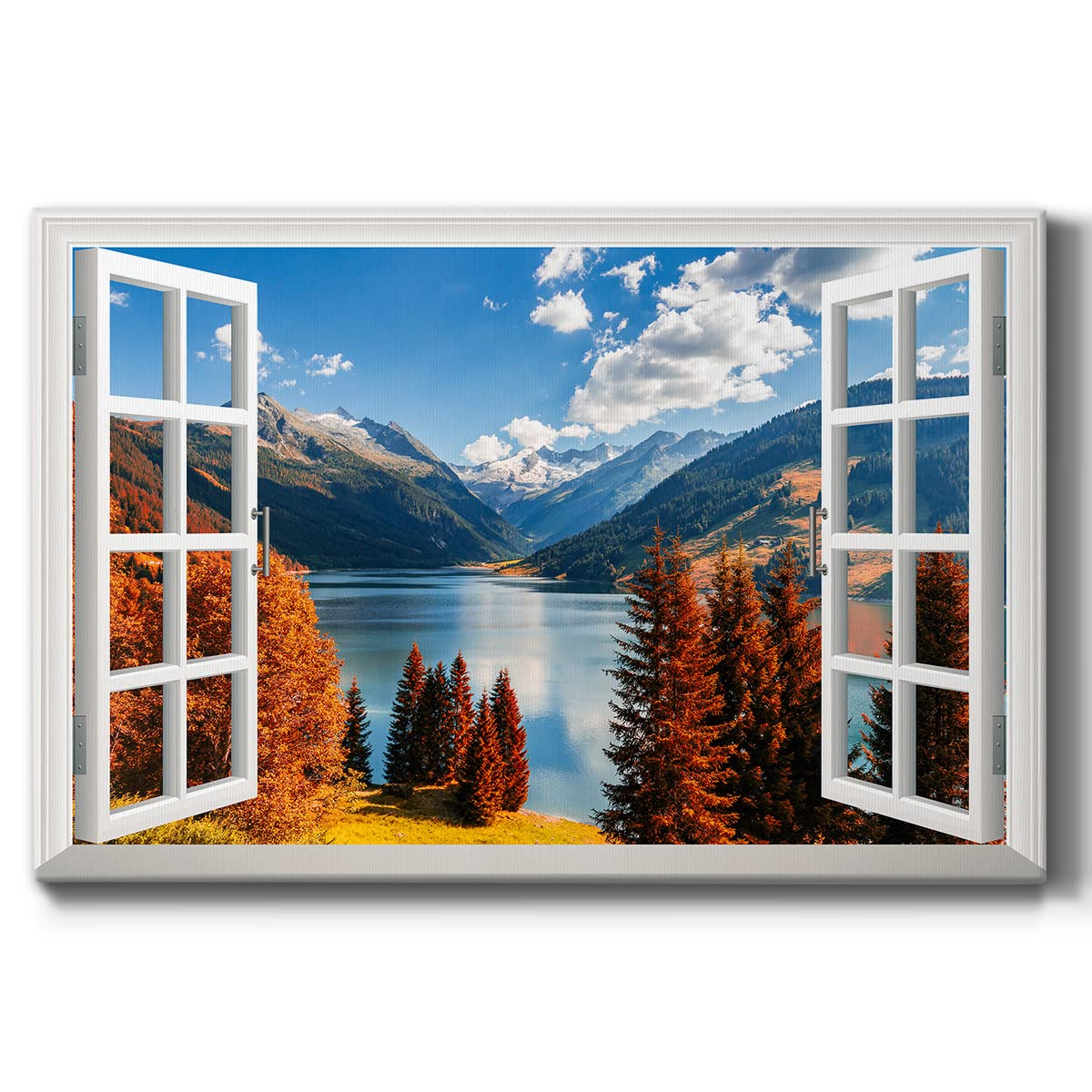 Renditions Gallery Canvas Nature Wall Art Home Paintings & Prints Artwork Autumn Lake Cloudy Mountain Modern Glam Romantic Wall