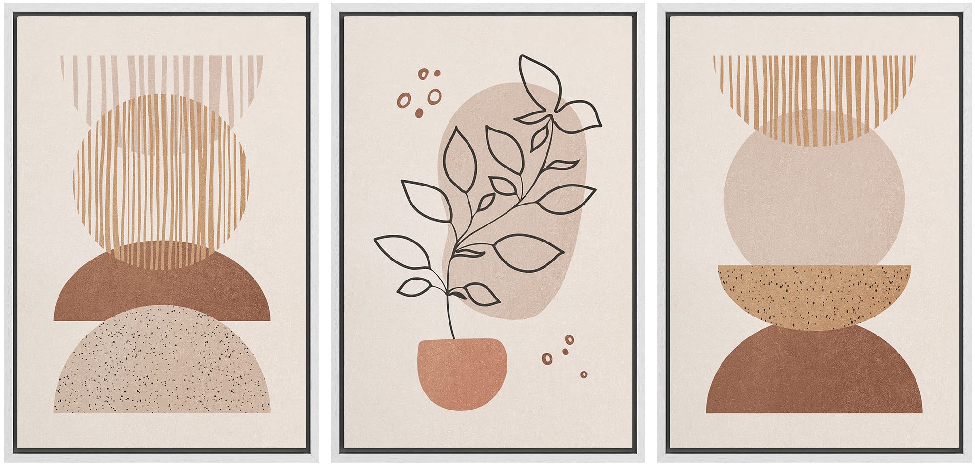 Idea4Wall Framed Canvas Print Wall Art Set Mid-Century Geometric Pastel Semi Circles Abstract Shapes Illustrations Minimalism Bo