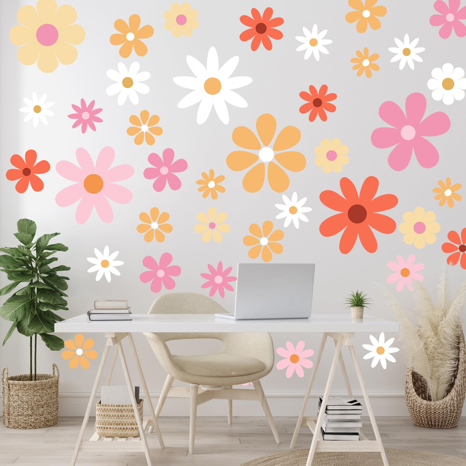 Taobary 12 Sheets Daisy Wall Decals Flower Wall Stickers Large Daisy Wall Stickers Daisy Decals For Wall Peel And Stick For Nurs