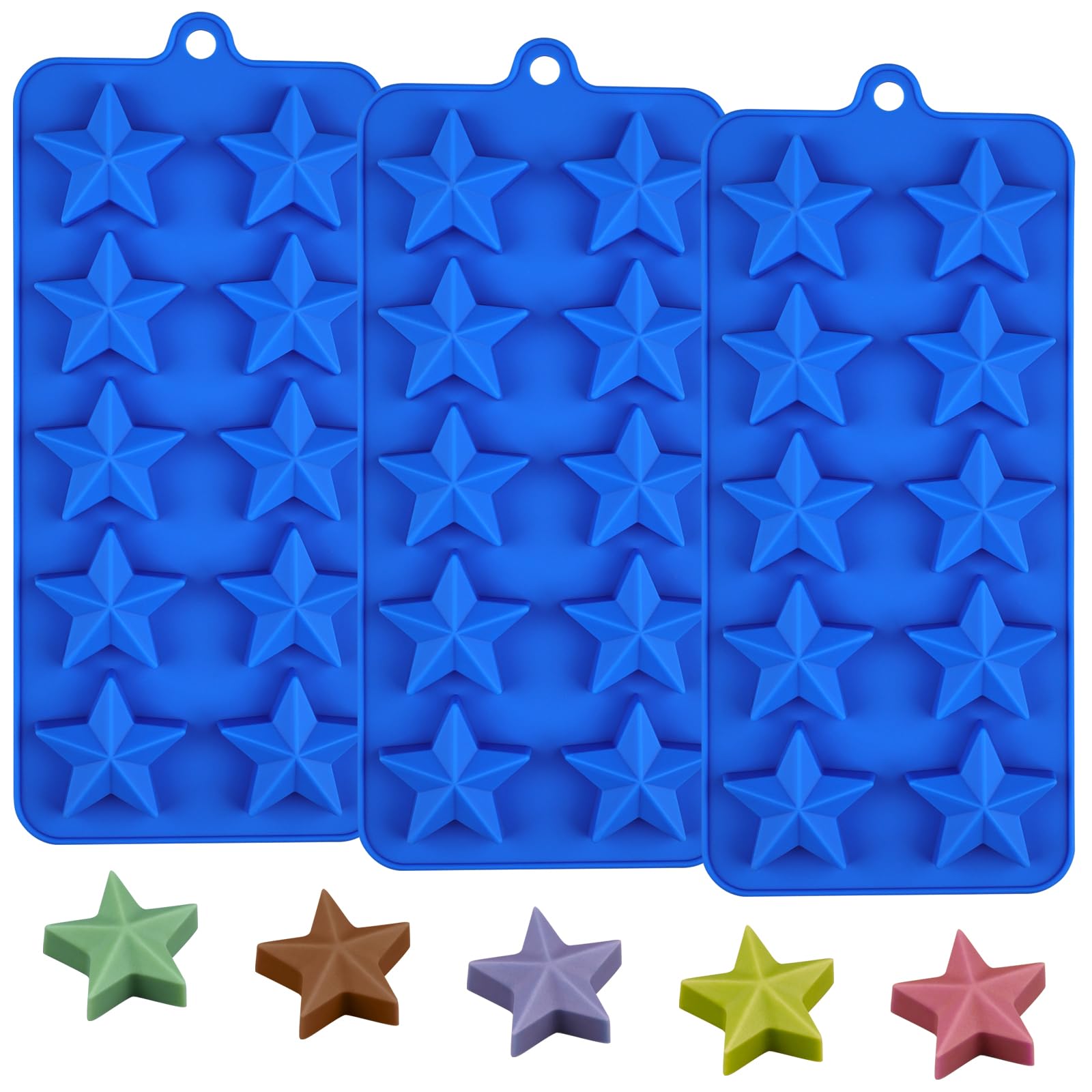 EDUEE Silicone Star Candy Molds  3pcs for Baking, Ice Cube, Resin, Soap, Jelly (Star Size 1.93in)