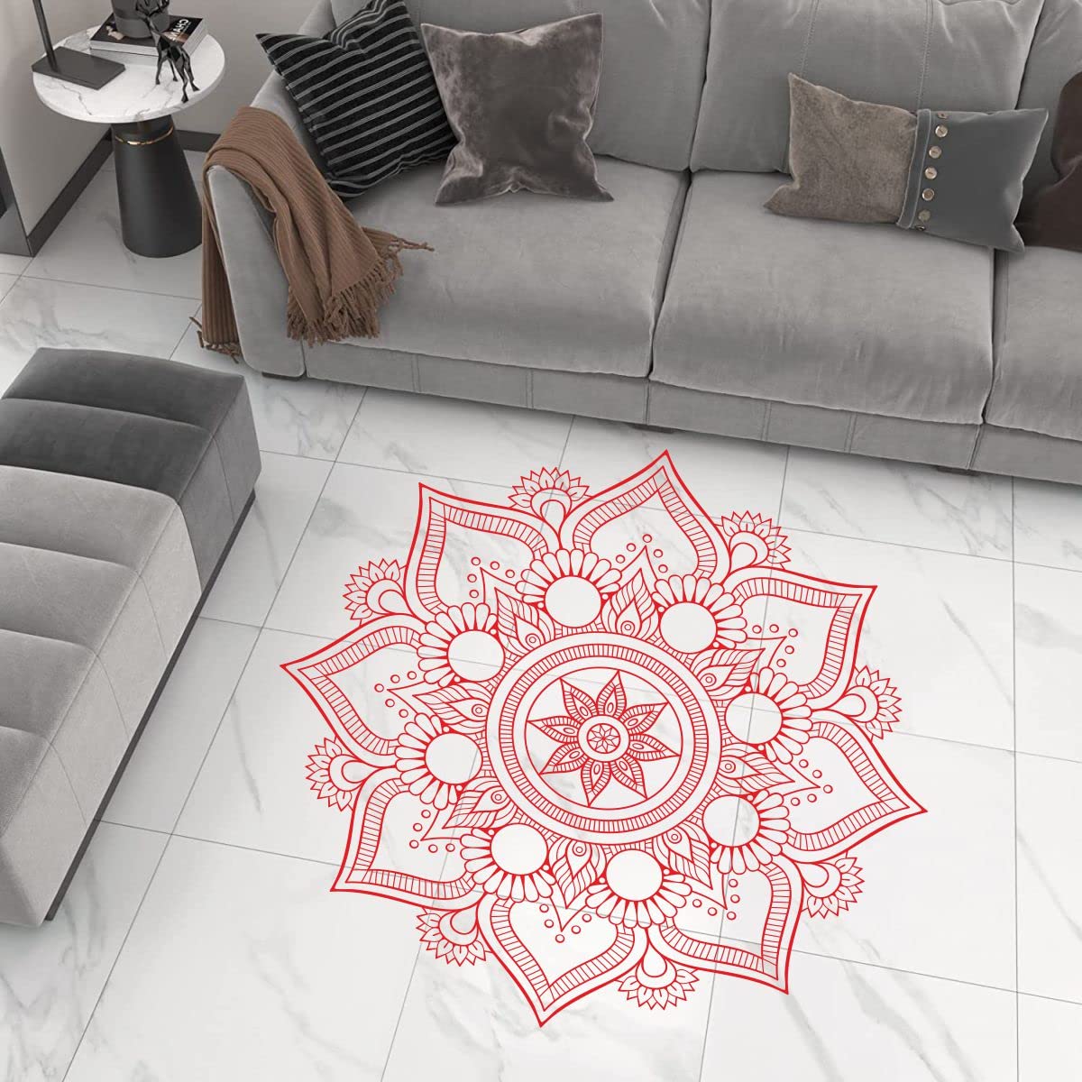 Sticker Studio PVC Vinyl Round Rangoli Flower Design Big Size 3D Floor Sticker for Mandir Diwali Decoration, Size: 15.74 Inches