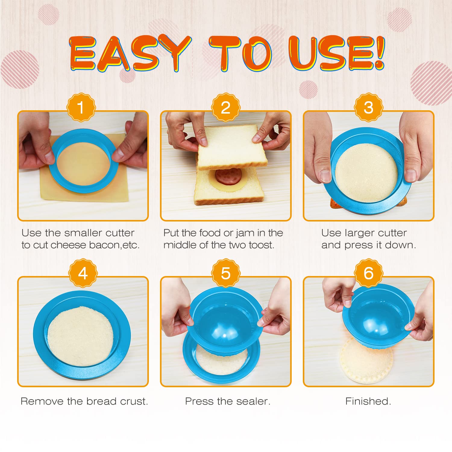 Hiyz Sandwich Cutter And Sealer - 5 Pcs Decruster Sandwich Maker - Peanut Butter And Jelly Crustless Sandwich Bread Pancake Make