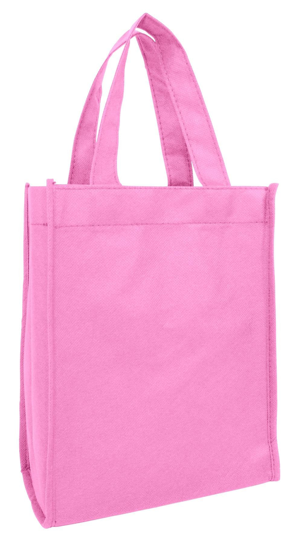 Set of 12- Small Gift Tote Bag Book Bag Bulk Non Woven Bag Multipurpose Art Craft Christmas, Valentines day Gift Bags (Pink)