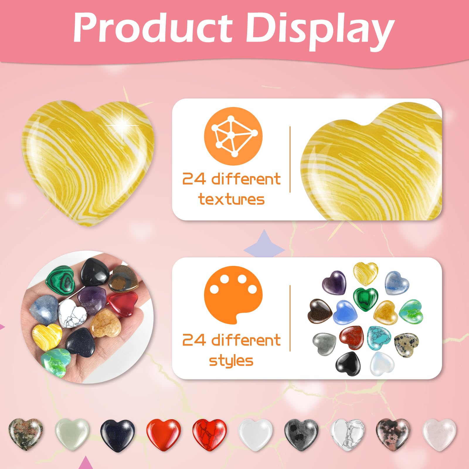 Valentines Day Cards For Kids School, 24 Set Valentines Day Gifts For Kids Classroom Exchange Gifts With Natural Heart Shape Gem