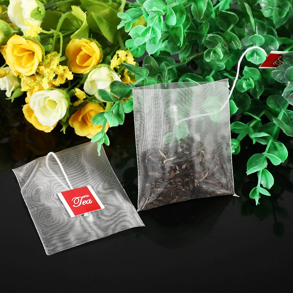 100Pcs Empty Mesh Tea Infuser Bag Herb Spice Filter Strainer Bags With String Household