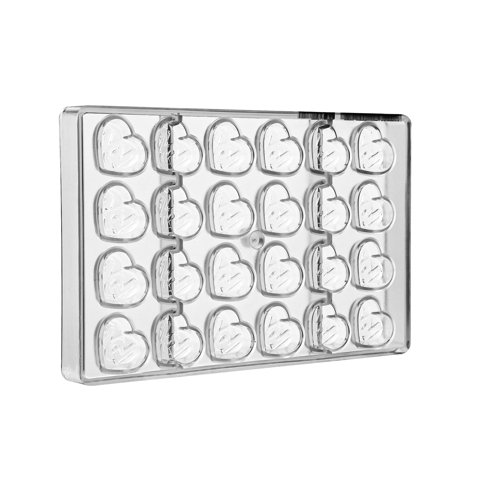 Greyas Cm 3841 Louis Amado Clear Polycarbonate Chocolate Mold Candy Mould With 24 Love-Heart Cavities, Each 38Mm X 32Mm X 11.4Mm