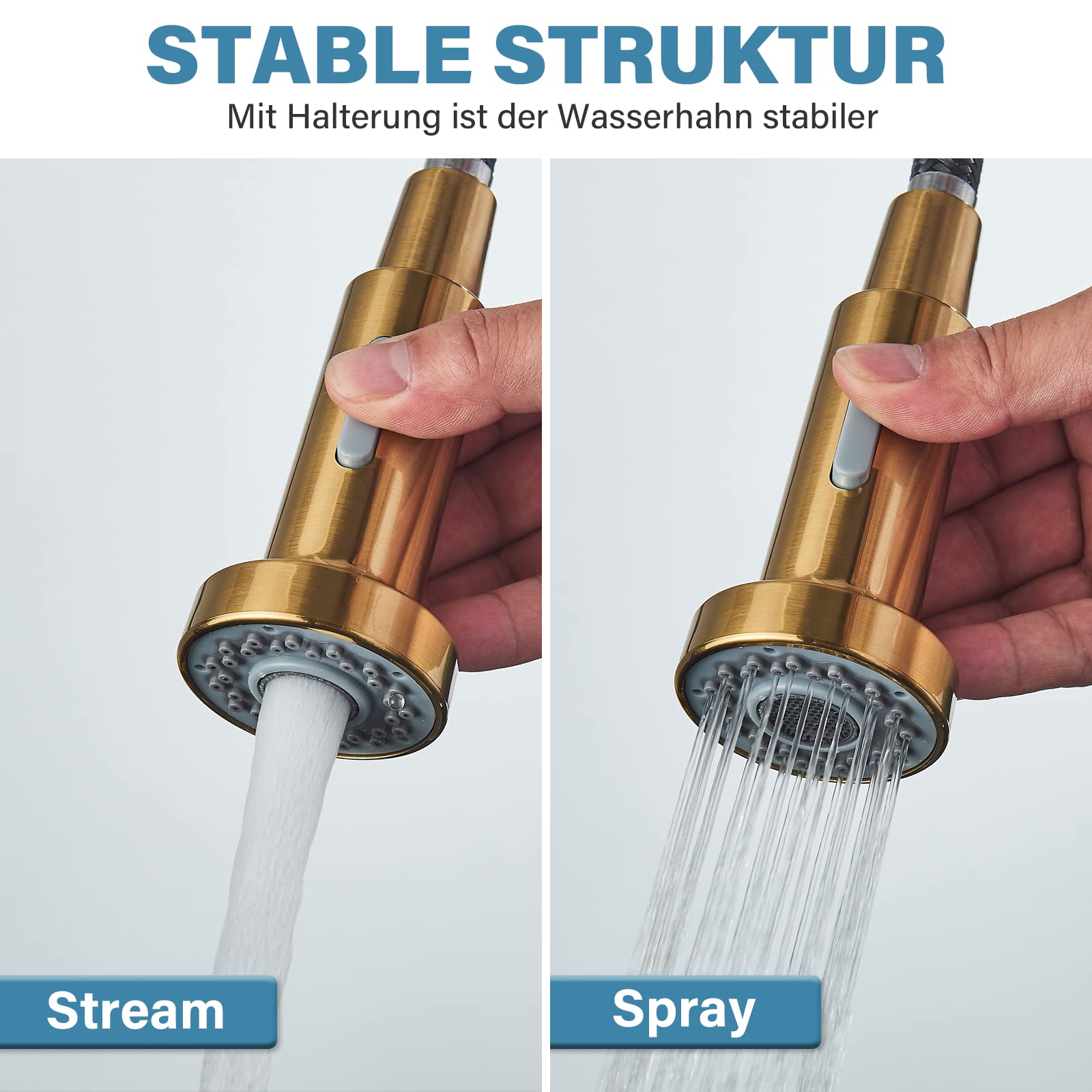 Danpiang Gold Kitchen Faucet,Commercial Stainless Steel Single Handle Pull Down Kitchen Sink Faucet With Deck Plate,Brushed Gold