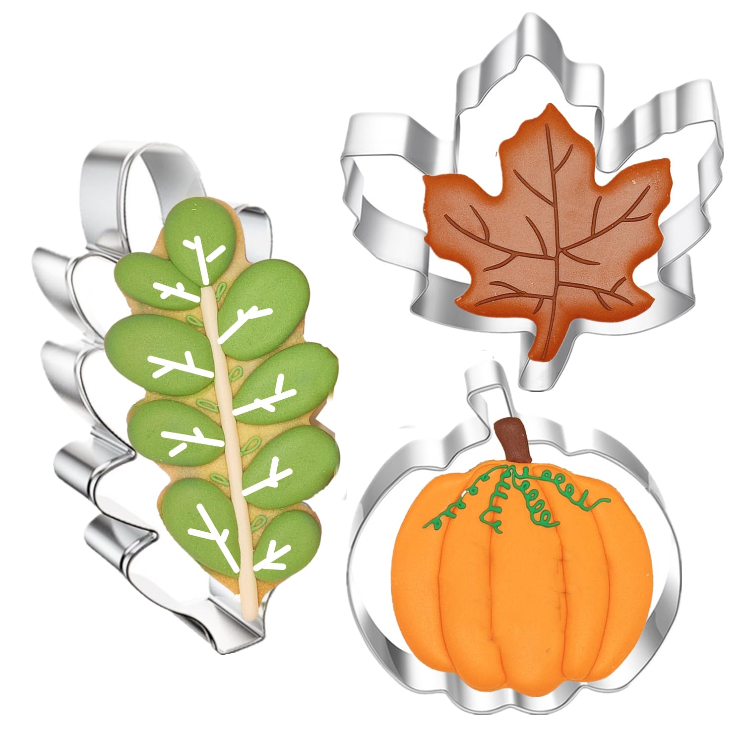 3 Pcs Fall Leaves Cookie Cutters, Large Size 3.2'' To 4.5'' Thanksgving Cookie Cutter Holiday Themed Shapes Of Maple Leaf, Oak L