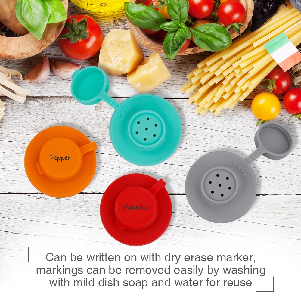 SOPHICO Salt & Pepper Shaker Set - Mini Spice Shakers with Silicone Lids, 4.5oz, Small Size, Mint & Grey for Camping and Travel