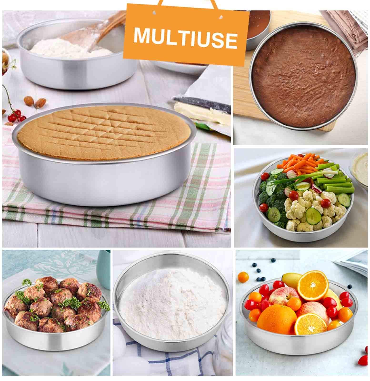 Teamfar 8 Inch Cake Pan, 4 Pieces Stainless Steel Round Tier Baking Cake Pans Set For Baking Steaming, Fit In Oven Pressure Cook