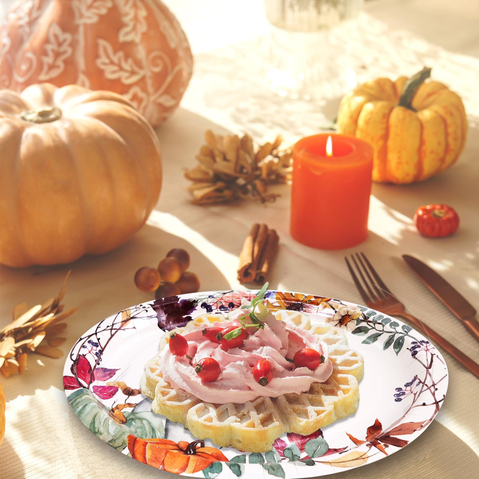 Fancy Land 24 Pcs Fall Pumpkin Oval Paper Plates 10    x 12    Thanksgiving Disposable Dinner Platters Heavy Duty Dinnerware Aut
