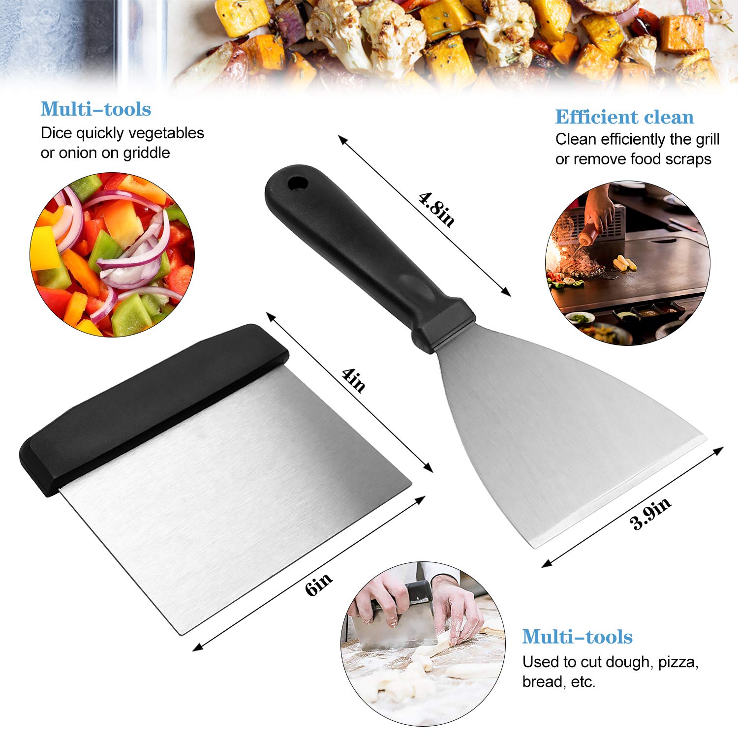 Flat Top Griddle Accessories Set for Blackstone and Camp Chef  Professional Grill Spatula Set with Burger Spatulas Scraper  BBQ Tool Griddle Utensils Kit for Men Outdoor Flattop Grills Cooking (Black)