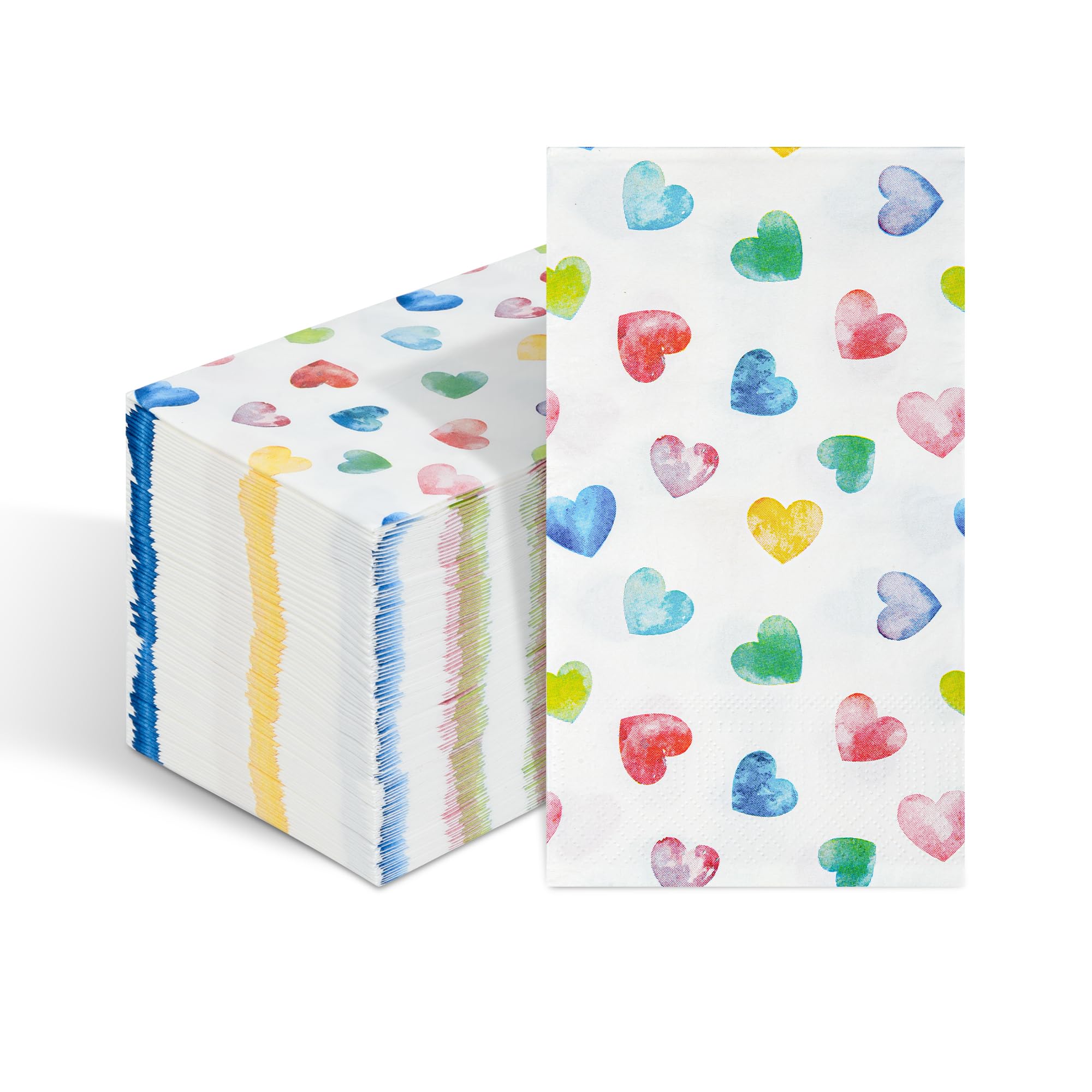 100 Valentine'S Day Paper Napkins Heart Disposable Hand Towels Decorative Colorful Rainbow Heart 3 Ply Guest Napkin For Valentin
