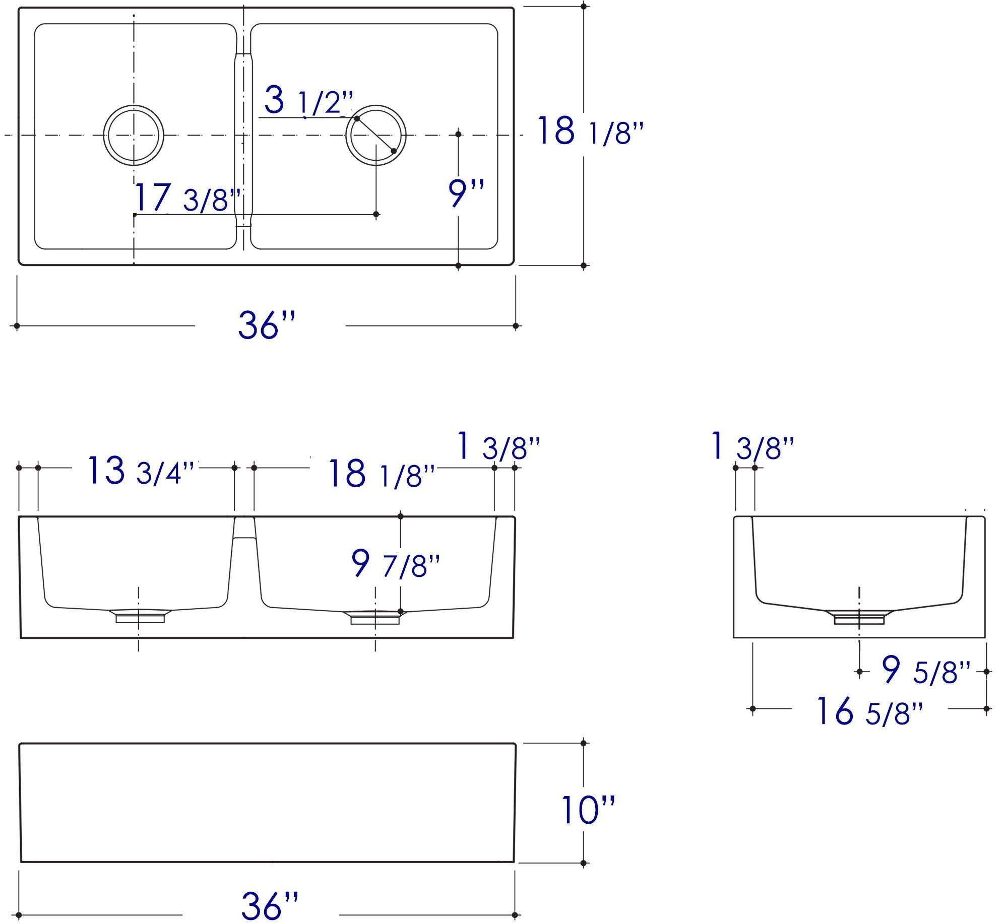 Alfi Brand Ab3618Db-W Smooth Thick Wall Fireclay Double Bowl Farm Sink, 36'', White
