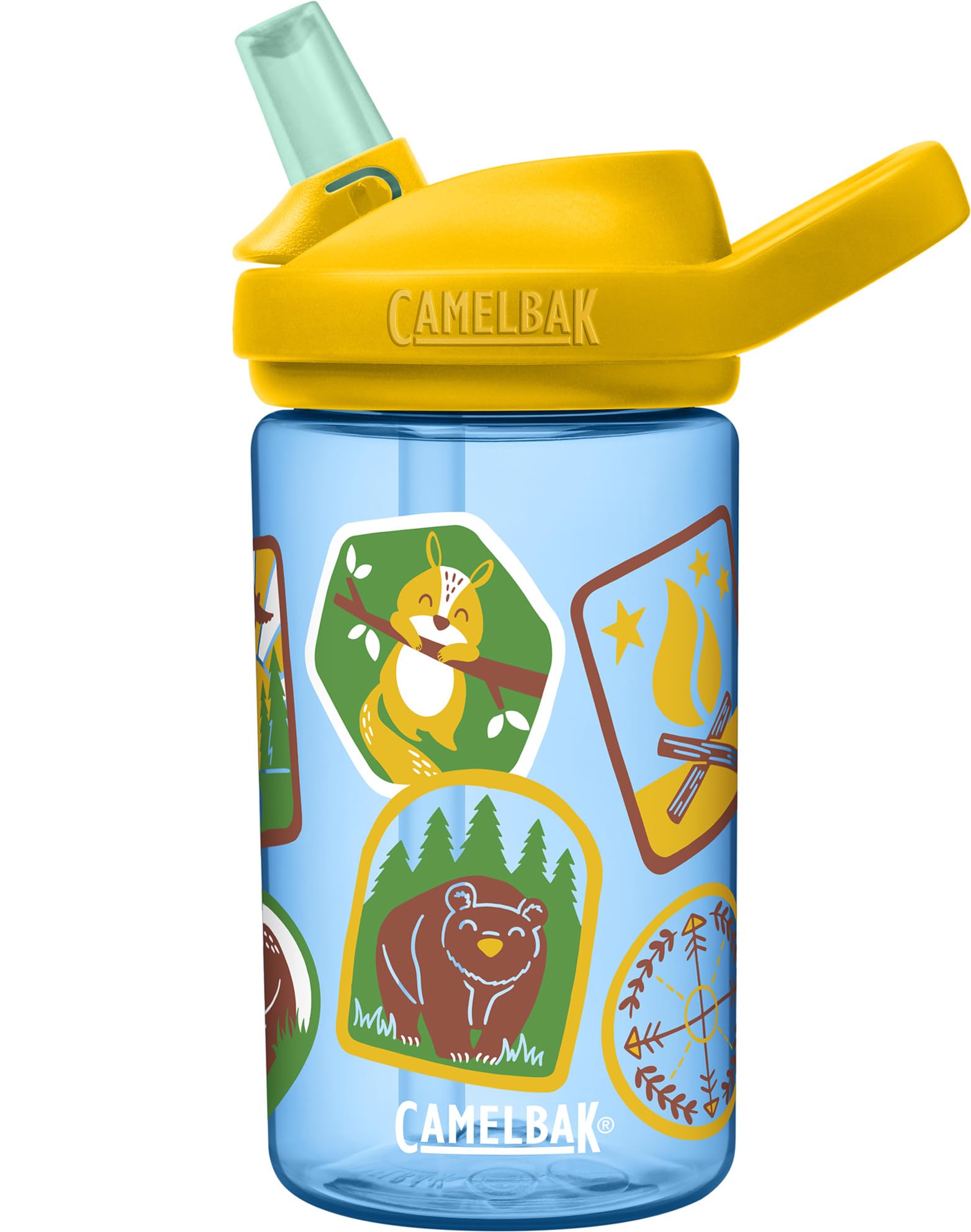 Camelbak Eddy+ 14Oz Kids Water Bottle With Tritan Renew - Straw Top, Leak-Proof When Closed, Explorer Patches