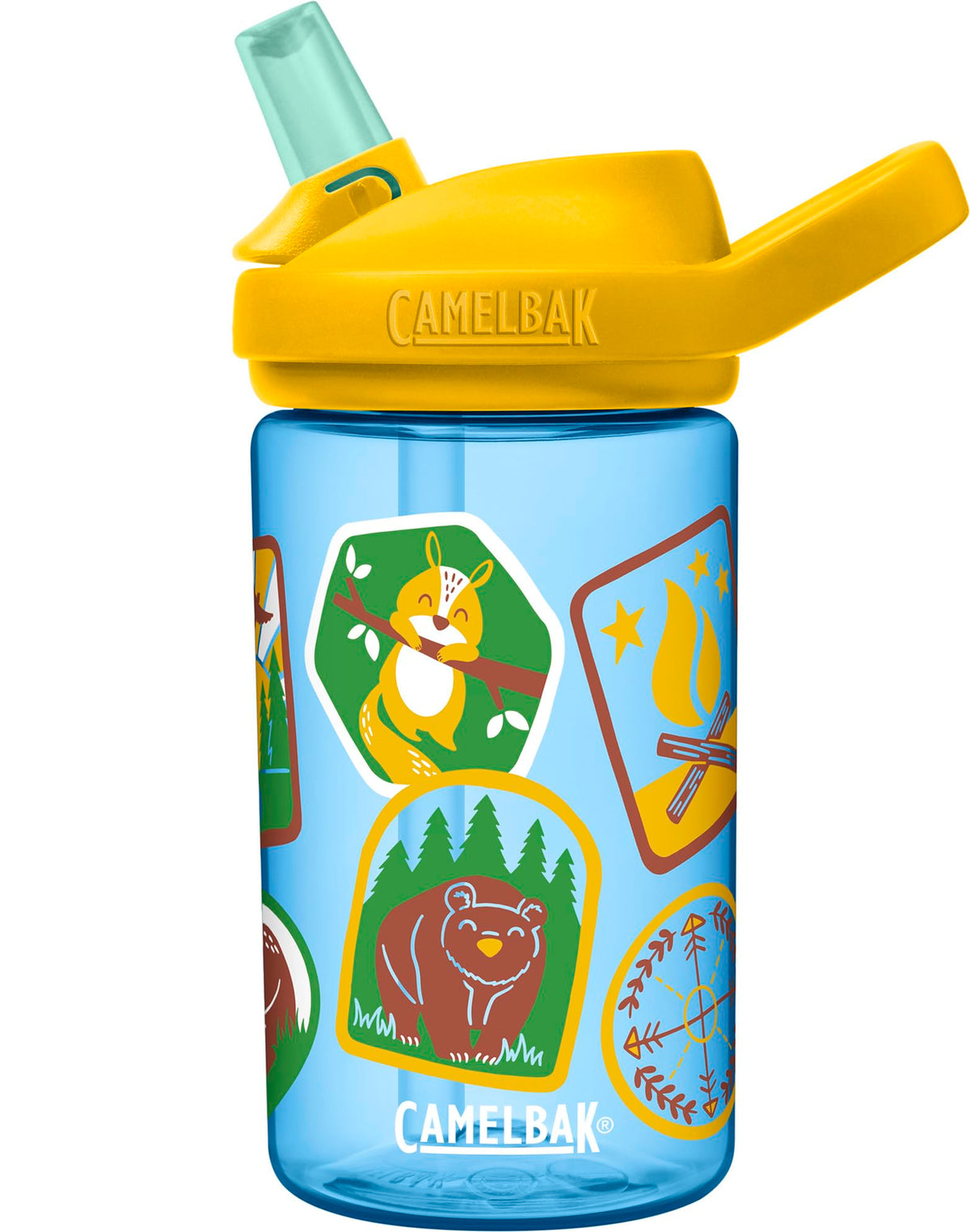 Camelbak Eddy+ 14Oz Kids Water Bottle With Tritan Renew - Straw Top, Leak-Proof When Closed, Explorer Patches