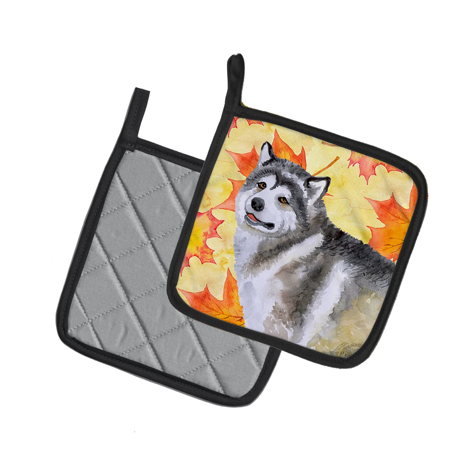 Caroline'S Treasures Bb9899Pthd Alaskan Malamute Fall Pair Of Pot Holders, Yellow Kitchen Heat Resistant Pot Holders Sets Oven H