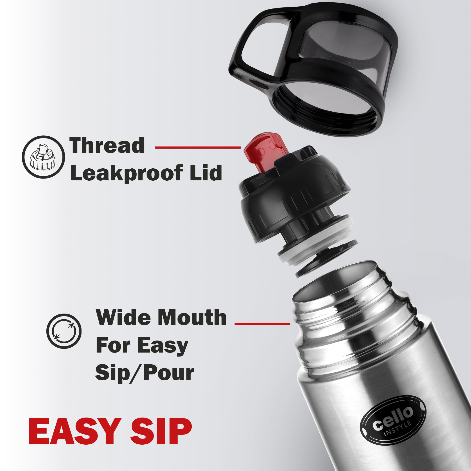 Cello Instyle Thermosteel Water Bottle, 500ml, Silver | 24 Hours Hot and Cold | Flask for Tea Coffee | Rust & Leak Proof | Ideal