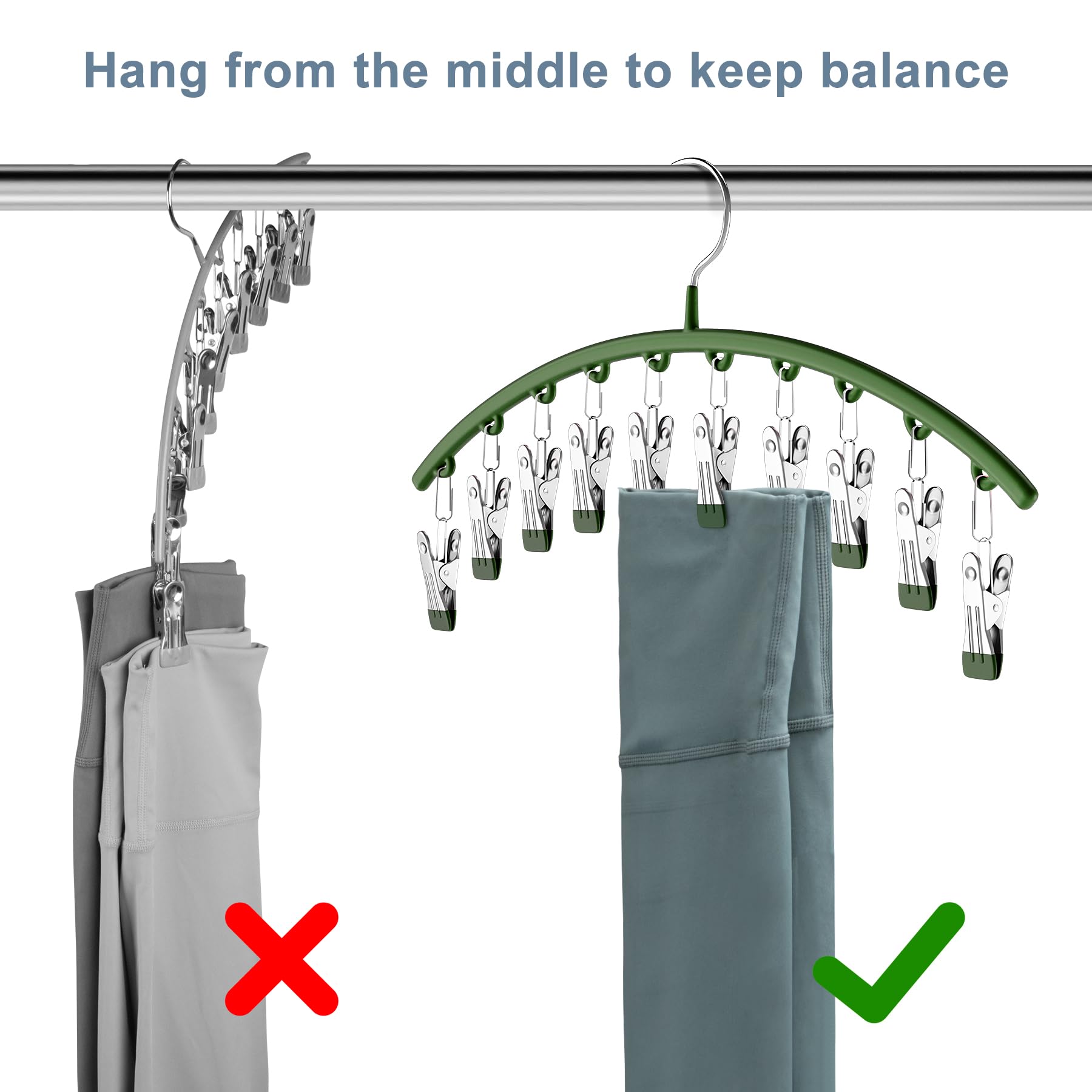 Legging Organizer For Closet, Metal Yoga Pants Hangers 4 Pack W/10 Clips Holds 40 Leggings, Space Saving Hanging Closet Organize