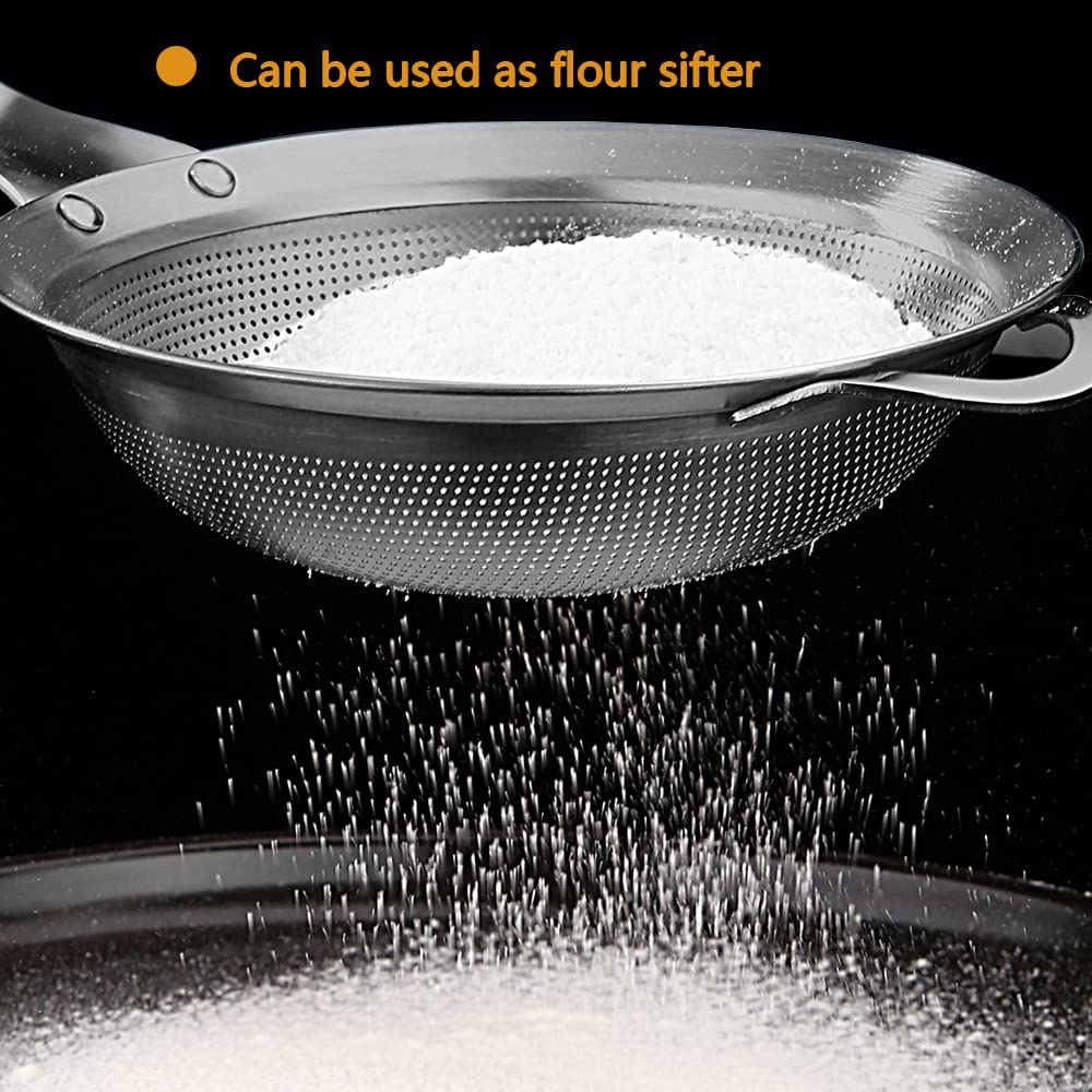 Fine Mesh Stainless Steel Metal With Holesieve Food Strainer Grease Spider Skimmer And With Handle Large Holes Slotted Colander