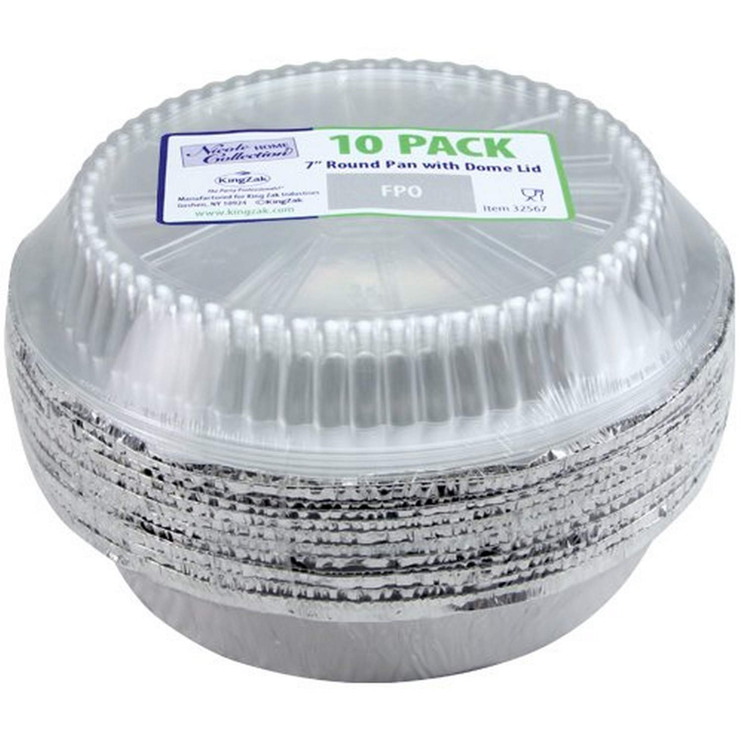 Nicole Home Collection Heavy-Duty Reusable Eco-Friendly Aluminum Foil Round Pan With Dome Lid - 7.5'' X 7.5'' X 3.5'' (Pack Of 3