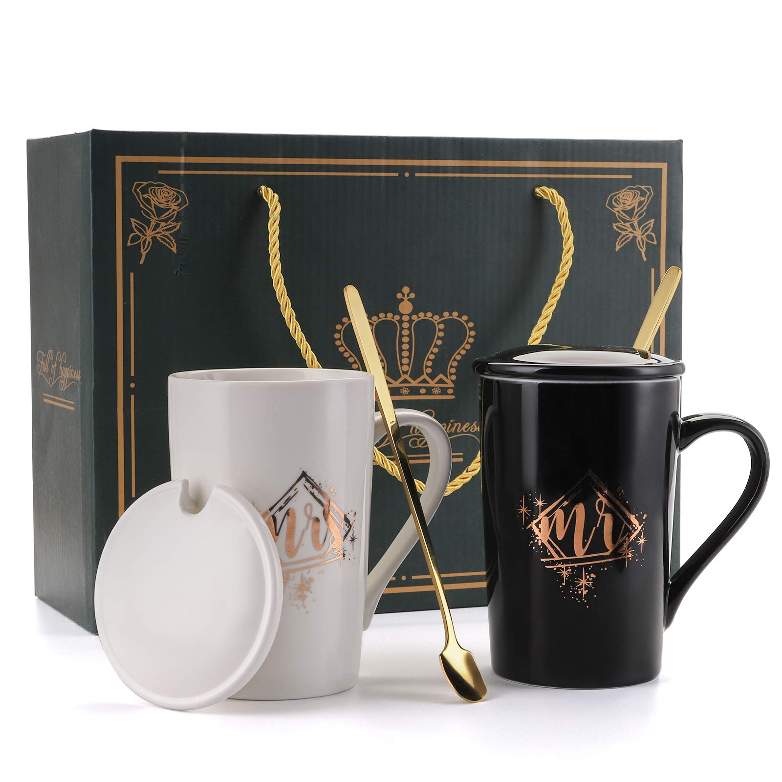 Cedilis Mr And Mrs Coffee Mugs, His Her Mug Set, Ceramic Coffee Mug Gift Set, Wedding Gift For The Couple, Perfect Engagement Br