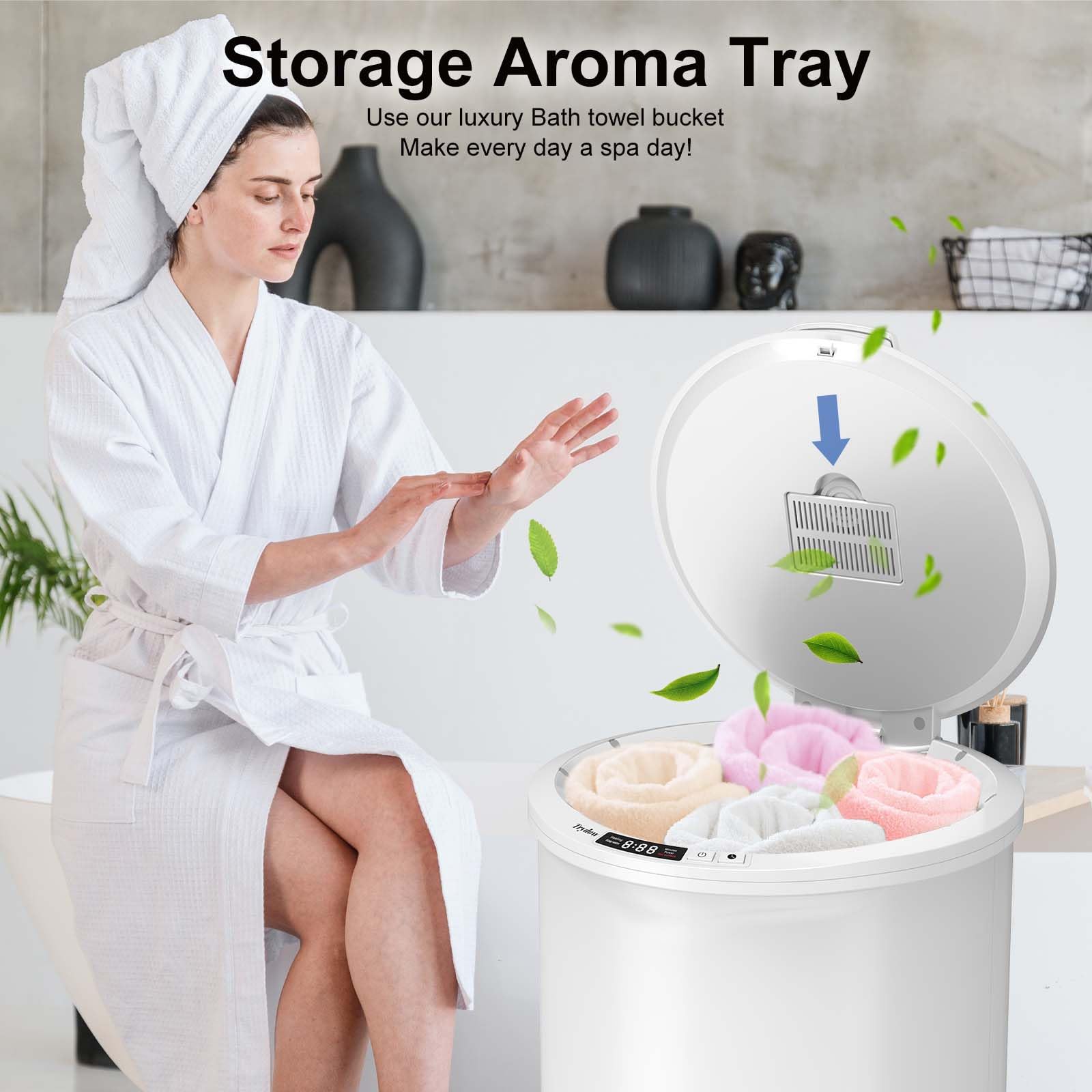 Trydow Ultra Large Capacity Towel Warmer Bucket, Rapid Heating With Timer, One-Button Digital Display Control, Safety Lock, Gift