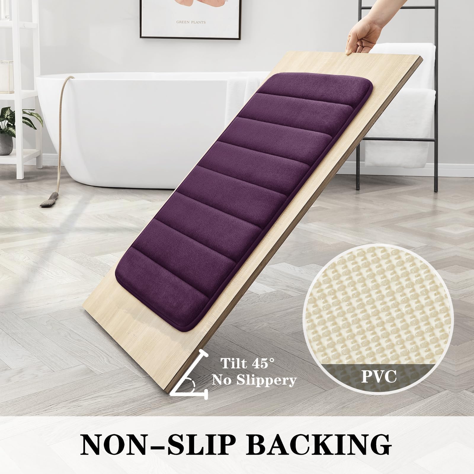 BYSURE Purple Memory Foam Bathroom Rug Set, Non-Slip, Soft, 3-Piece (17"x24", 20"x32", U-Shape 20"x24") - Machine Wash