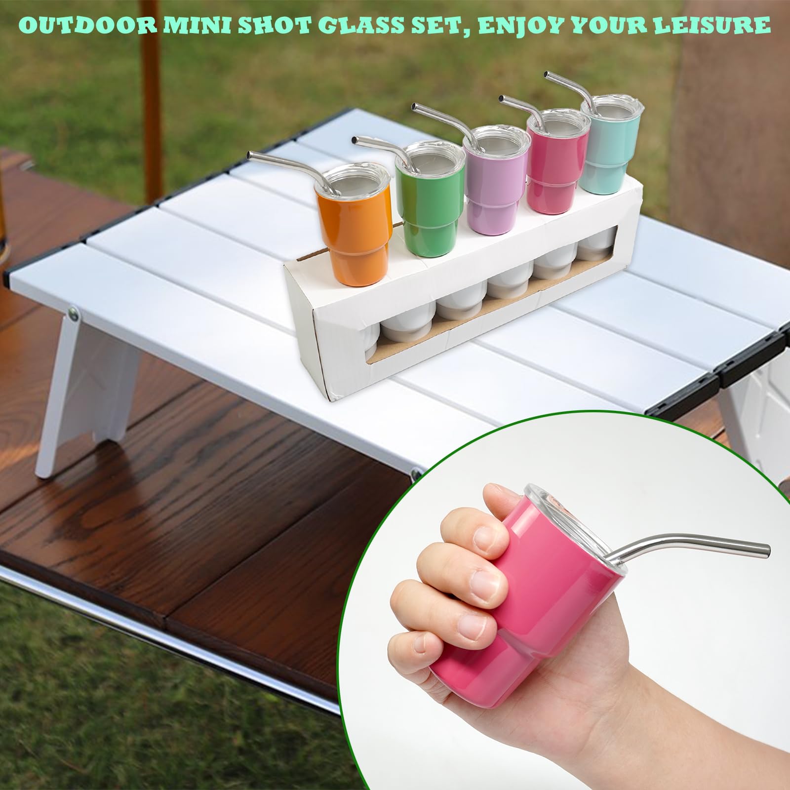 S-Snail-Oo Mini Tumbler Shot Glass With Straw, Sublimation Double Layer Metal Cute Shot Glasses Set 3Oz With Lids For Drinks, Co