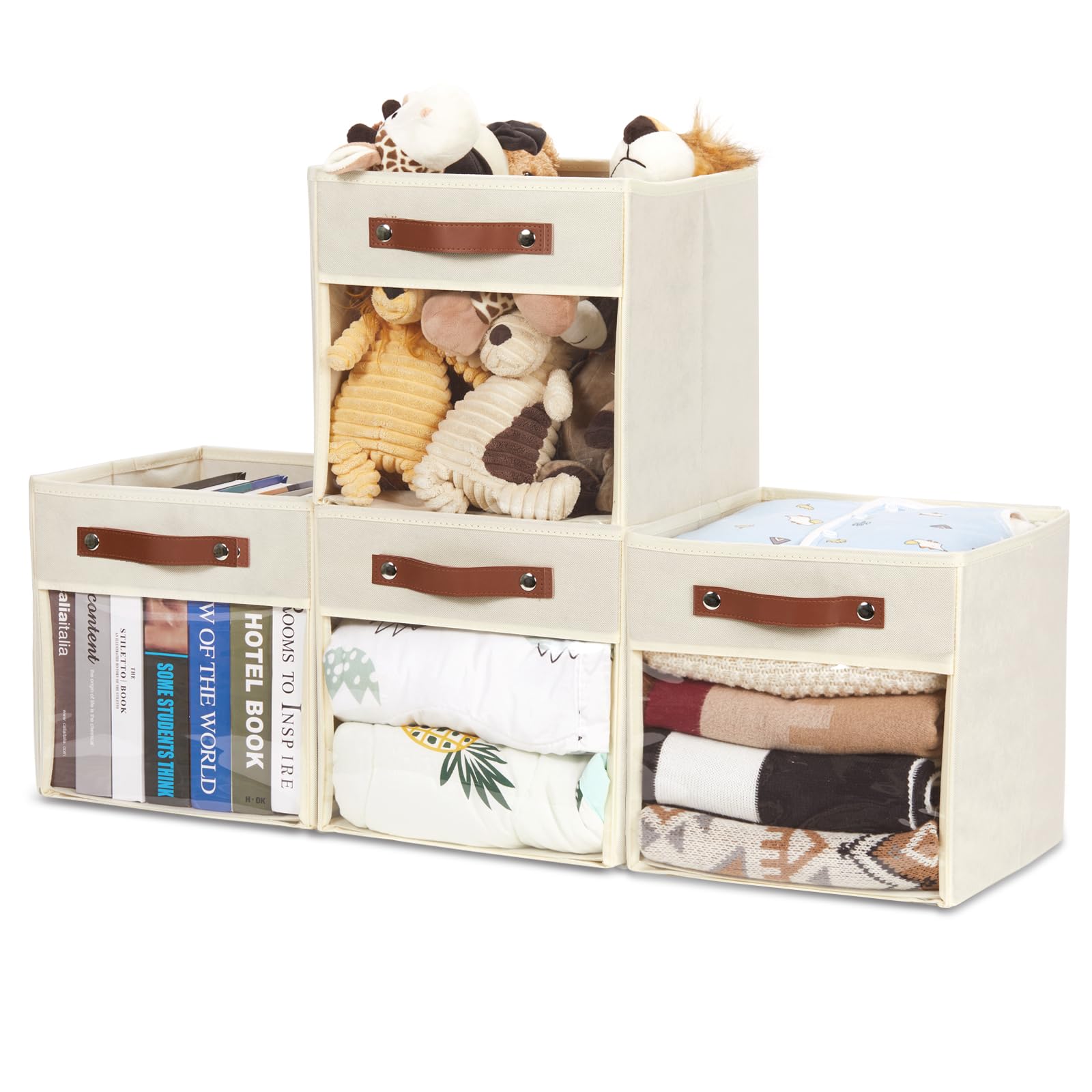 Hnzige 11 Inch Cube Storage Bin For Storage Organizer,Shelf Fabric Storage Bin For Cube Organizer, Canvas Clear Cube Storage Bin