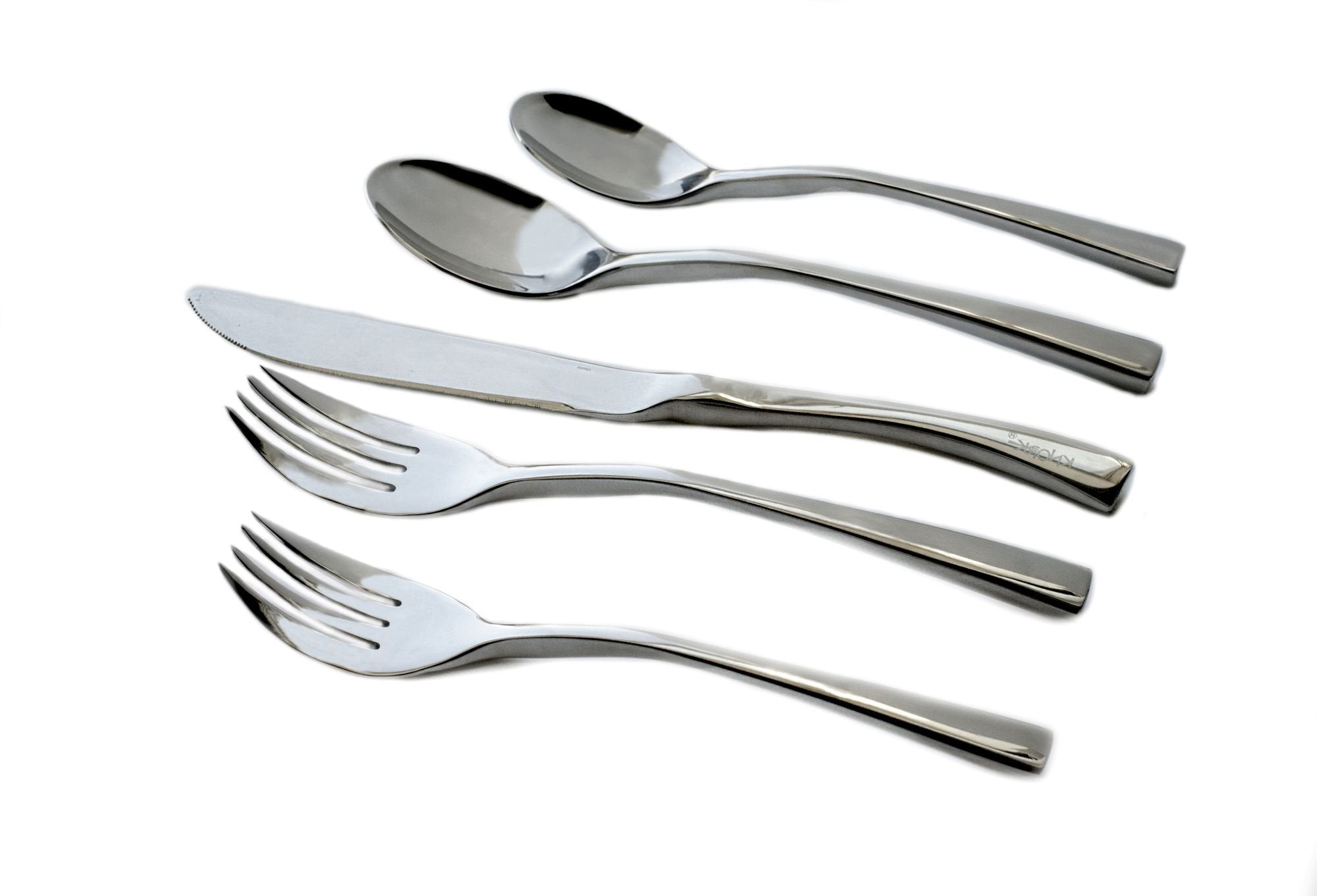 Knork Chrome Curve Flatware, 20 Piece Set, Service For 4, Silverware, Gloss Silver