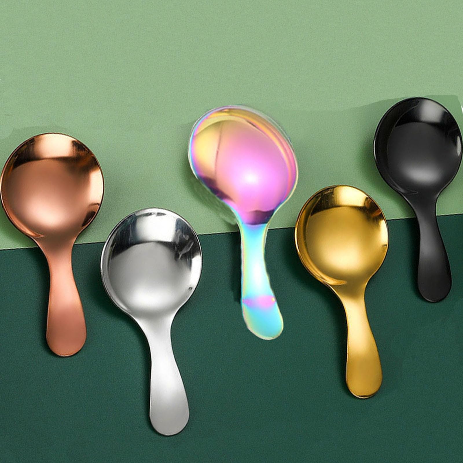 6 Pcs Stainless Steel Short Handle Thickened Small Round Spoons For Honey Candy Coffee Tea Salt Jam And Mustard - Ice Cream Dess