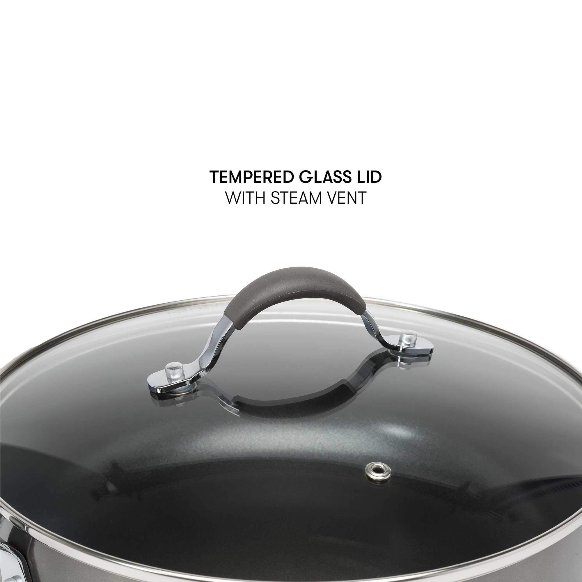 Cooking Light Allure Non-Stick Ceramic Cookware with Silicone Stay Cool Handle  4 Quart Deep Cooker  Charcoal