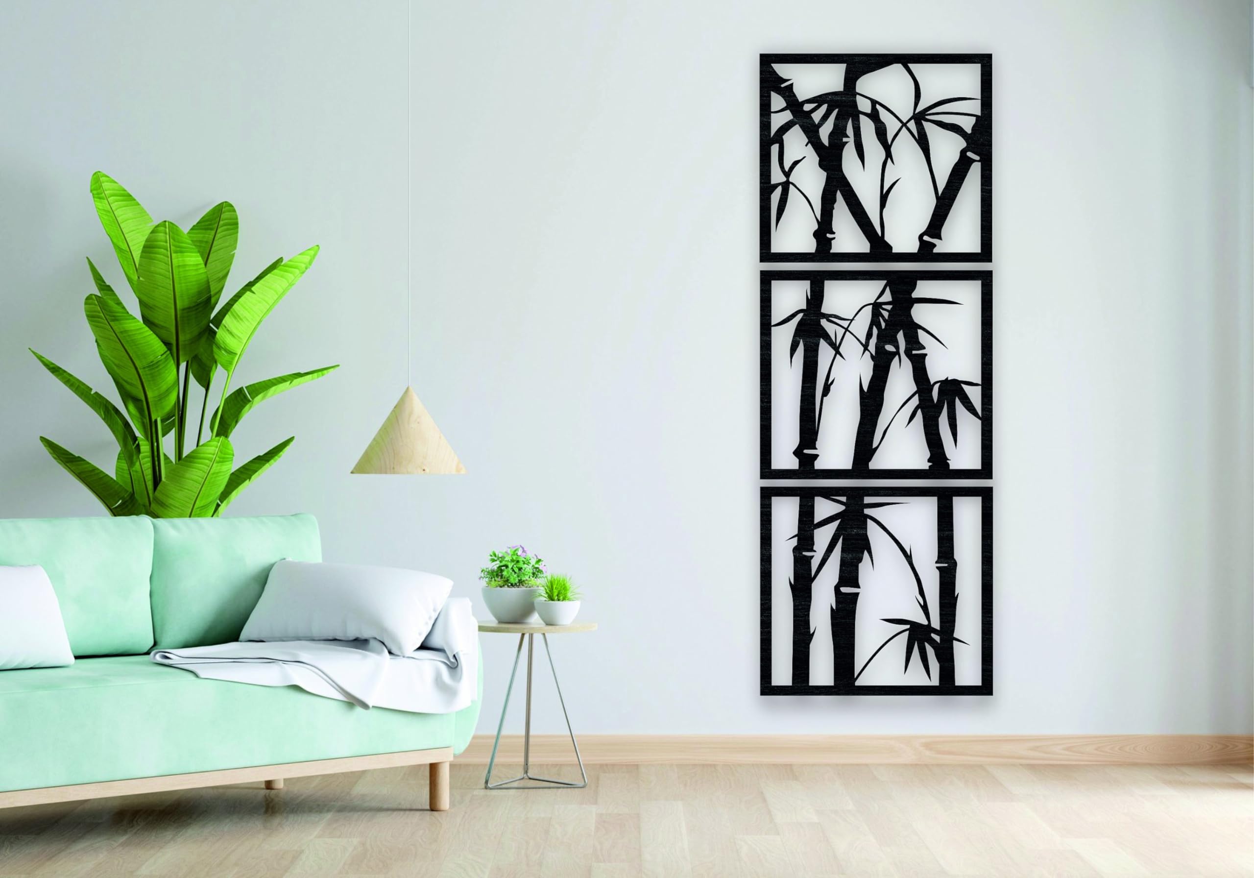 Triad basics Bamboo Wooden Wall Art, Wall Decor, Black wooden art home decor items for Livingroom Bedroom Kitchen Office Wall (2